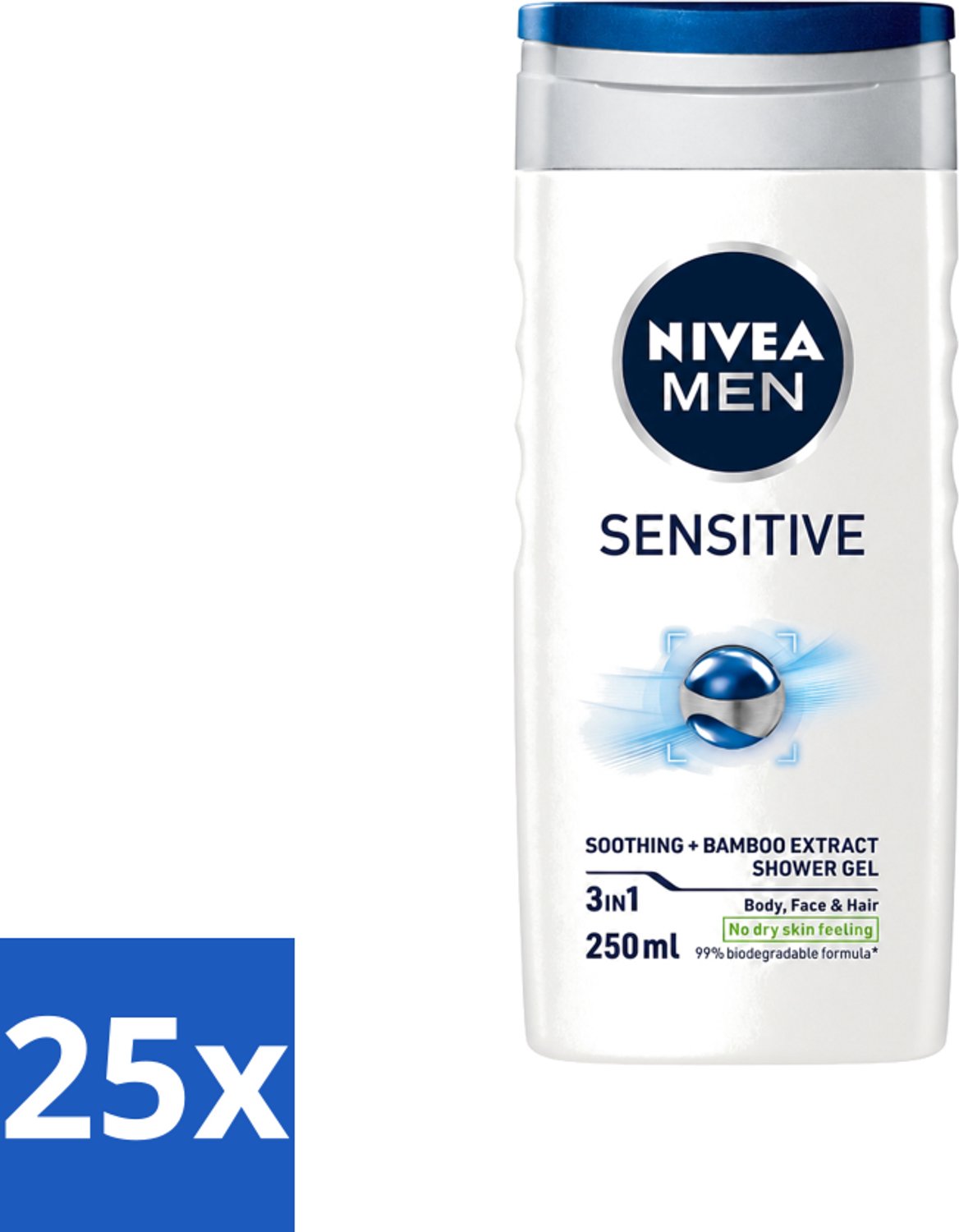 25 x Nivea - Men - Sensitive Douchegel - Hydraterend - 250 ml - Voordeelverpakking - 25 stuks