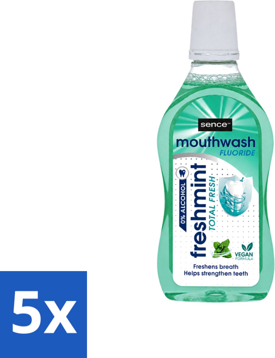 5 x Sence - Fresh Freshmint - Mondwater - Fris & Muntig - 500 ml - Voordeelverpakking - 5 stuks