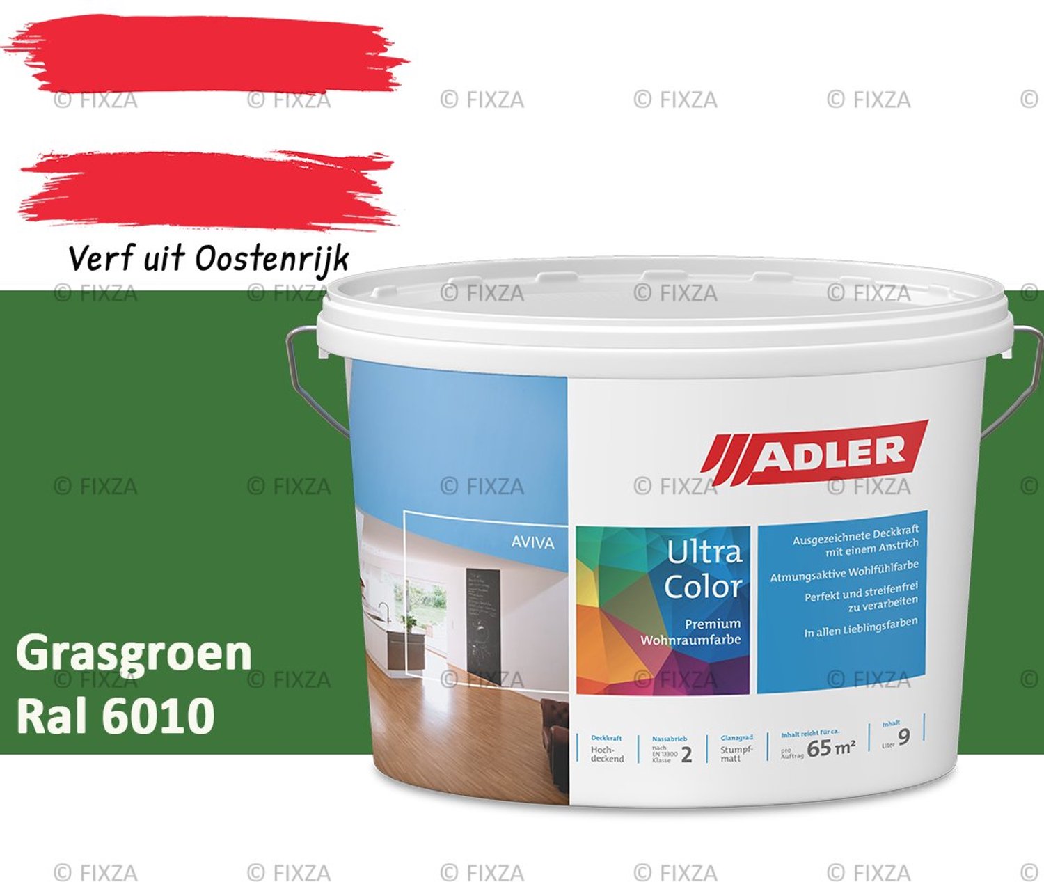 ADLER Aviva Ultra-Color SD Muurverf – Premium Matte Binnenmuurverf met Smart-Dry Technologie – Streeploos & Hoge Dekking – Grasgroen – 1 Liter