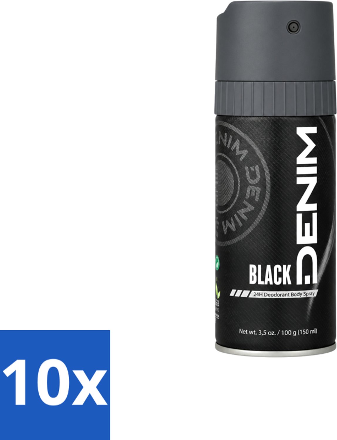 10 x Denim - Deodorant Aerosol - Black Geur - Voor Mannen - 150 ml - Voordeelverpakking - 10 stuks