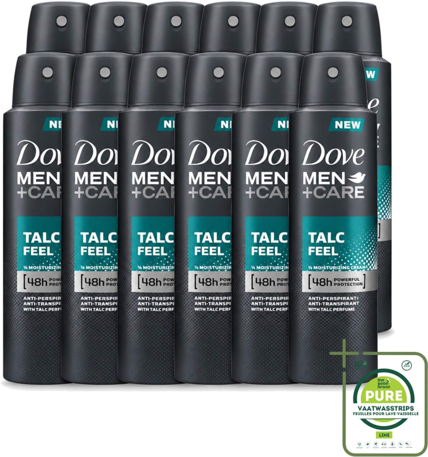 12 x Dove - Deodorant - Men Care Talc Feel - Zachte en verzorgende bescherming - 150 ml - Grootverpakking - Vaatwasstrips - Deodorant Spray - Zweetbehandeling - Frisheid - Huidbescherming - Poederachtig Gevoel