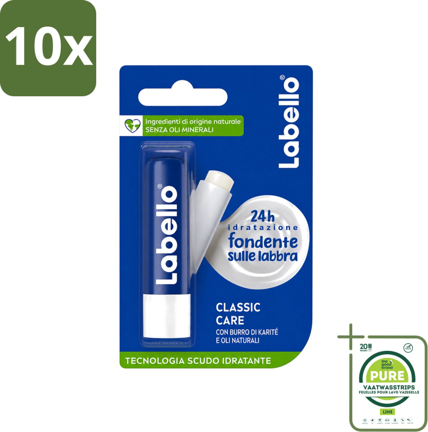 10 x Labello - Classic Care - Lippenbalsem - Voedend & Beschermend - 5.5 ml - Grootverpakking - Vaatwasstrips - Lippenbalsem - Lippenverzorging - Hydratatie - Uitdroging - Lippenbescherming