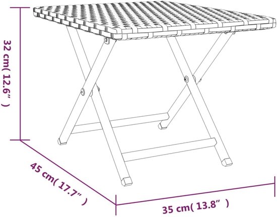 Bruin, 45 x 35 x 32 cm, van polyrotan met stalen frame, inklapbare tuintafel voor balkon en terras — afbeelding 2