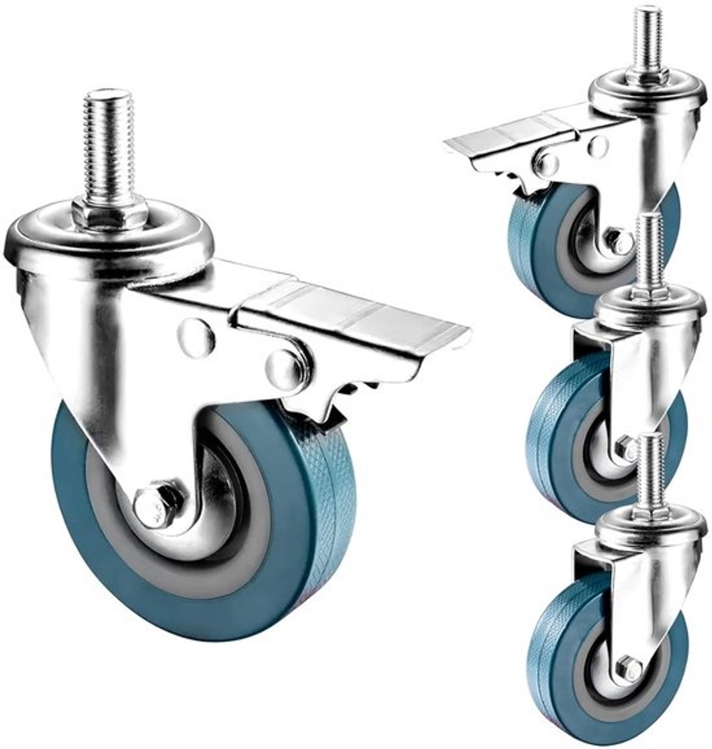 Set meubelrollen - Zwenkwielen met rem - Voor meubels verplaatsen - Dubbele parkeerrem - 65mm 75mm M10 M12 - Metaal