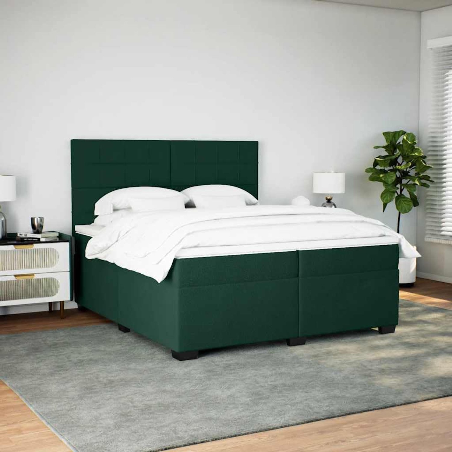 Fluweel Bekleed Platformbedframe Met Matras, Getuft Hoofdeinde en Houten Lattenbodem, Geen Boxspring Nodig voor Slaapkamer (Blok van 200 x 200 cm met vierkanten)