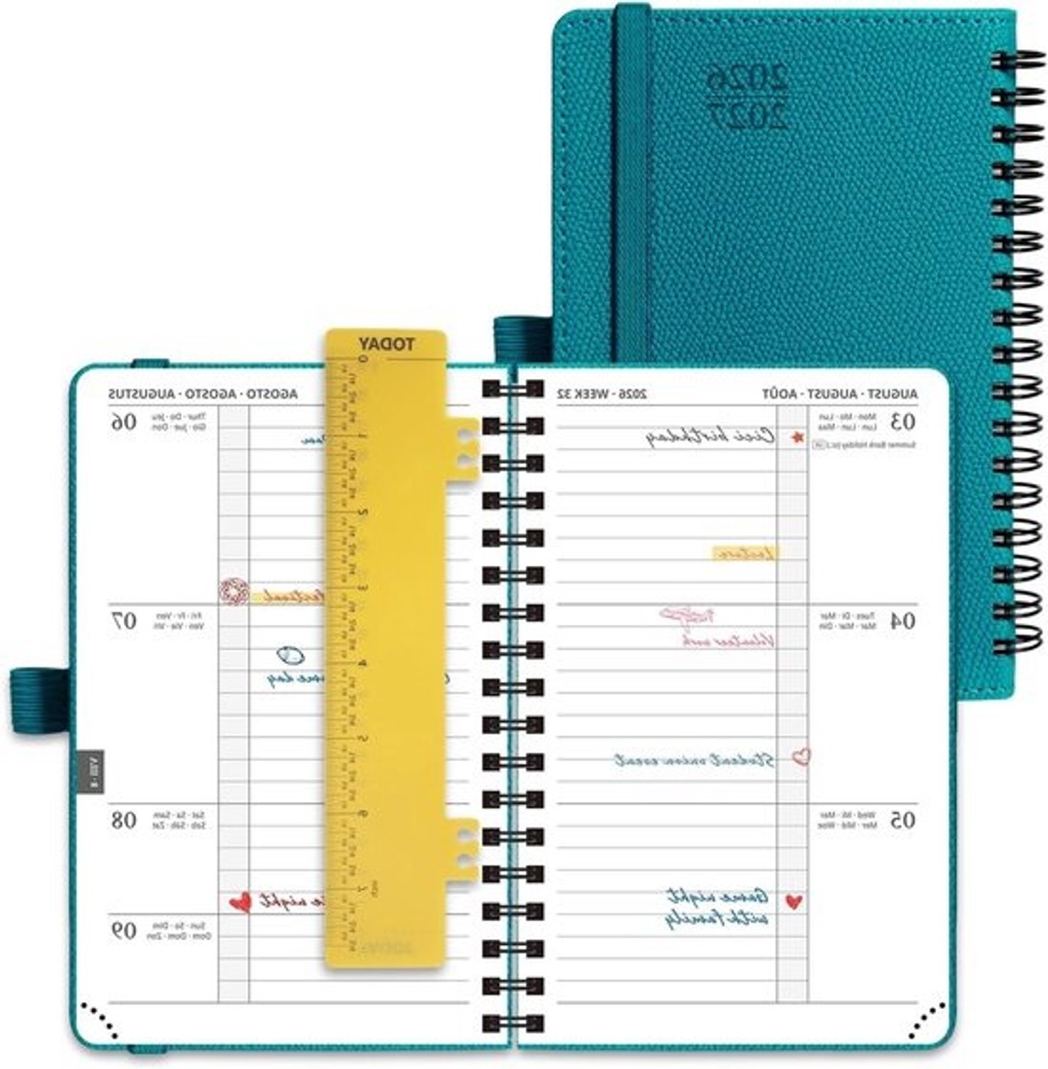 Pocketagenda - Weekplanner Kalender - Afspraken plannen - Overzicht voor 17 maanden - A6 16 x 105 cm - Pacificgroen