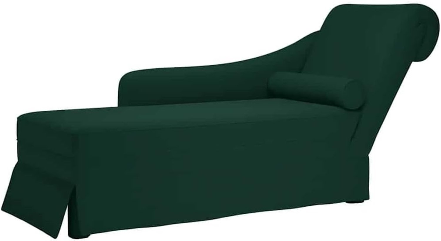 Longue donkergroen fluweel met nekrol en rechterarmleuning, elegante relaxstoel voor woonkamer en slaapkamer, 145 x 56 x 70 cm
