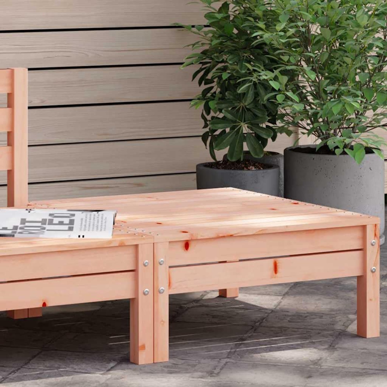 Kruk van massief douglasiahout, veelzijdig als zitgelegenheid, voetensteun of salontafel te gebruiken, met lattenontwerp voor waterafvoer, modulair design voor flexibel