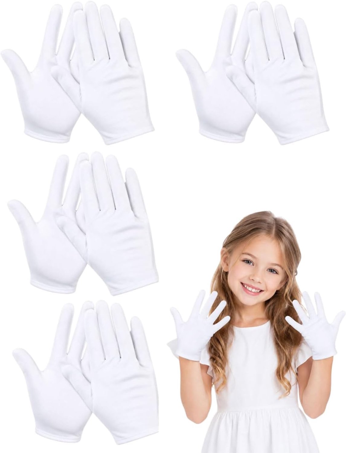4 paar witte handschoenen van zacht katoen voor kinderen, herbruikbare dermatologische handschoenen voor handverzorging, eczeem, nacht, eenheidsmaat, wasbaar, rekbaar en comfortabel