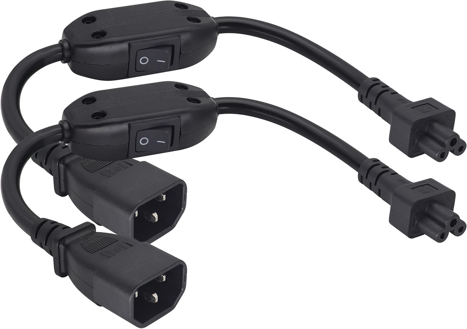2 stuks AC C14 naar C5, 10A 125V IEC 3-polige C14-stekker naar Mickey Mouse 3-polige vrouwelijke adapter, netsnoer aan/uit schakelaar met adapter voor laptop Mickey Mouse (C14/C5-0,3M
