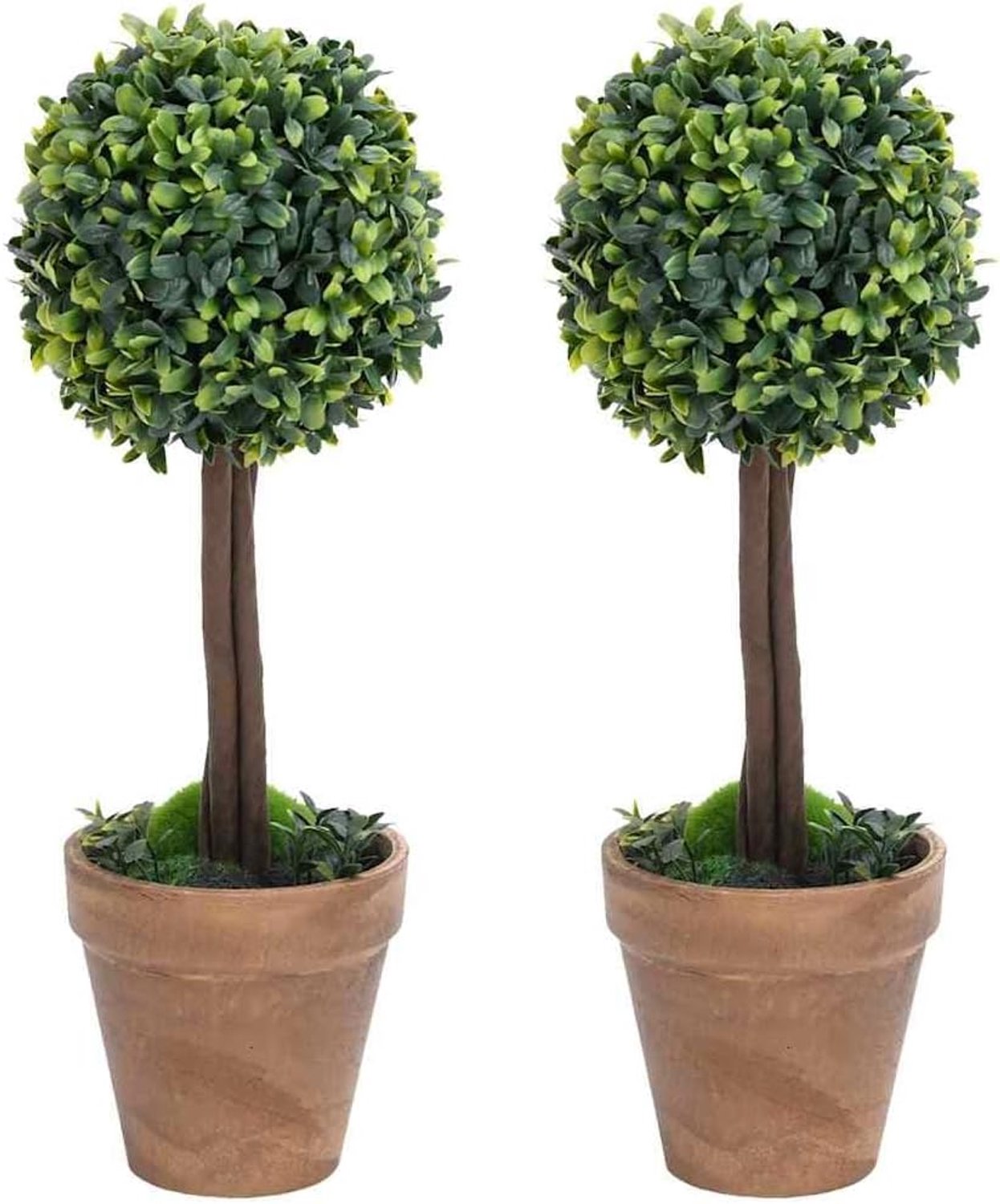 Set van 2 buxusballen, kunstplant, eucalyptusstam 56 cm