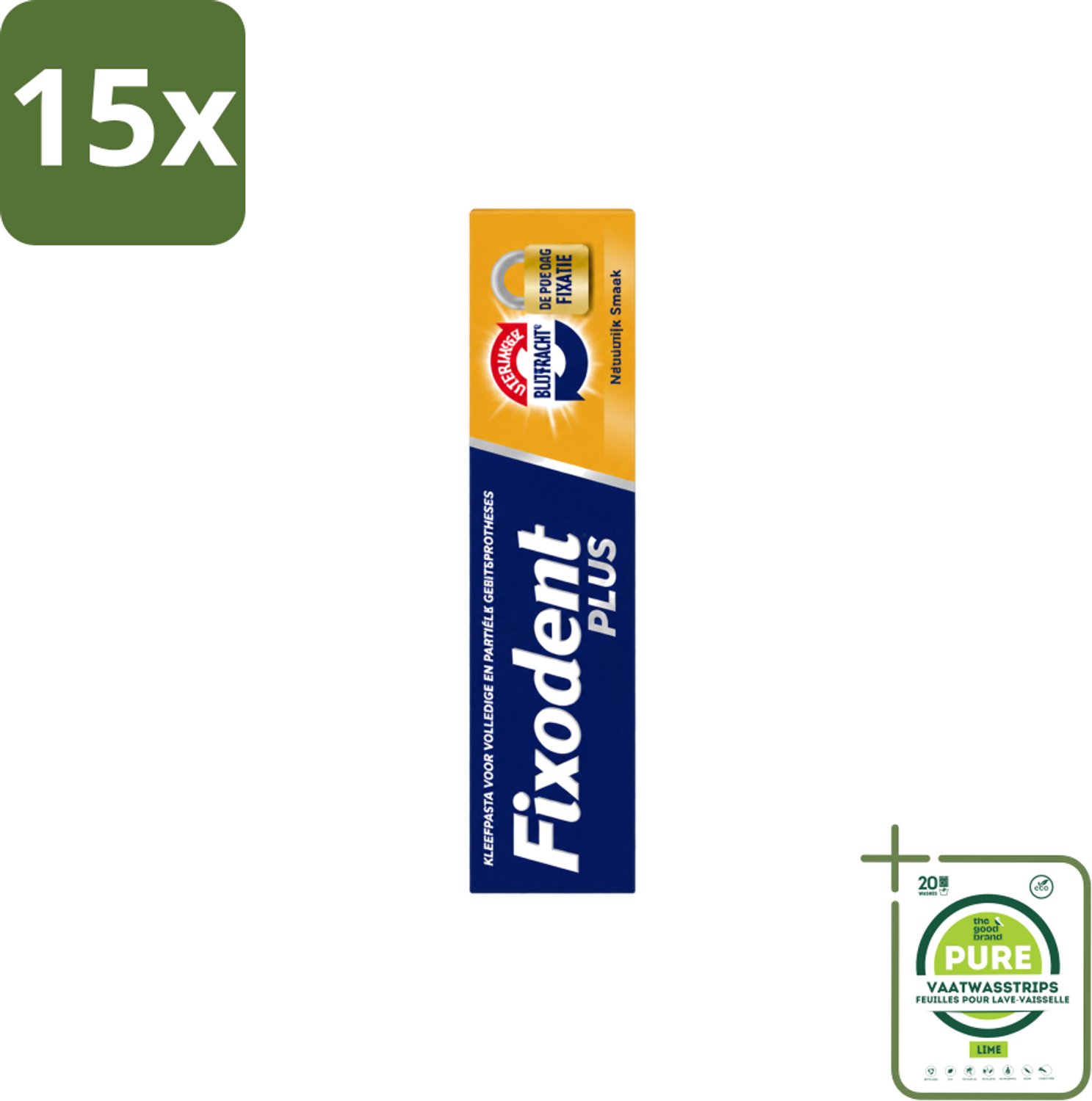 15 x Fixodent Plus – Kleefpasta – Dual Power – 40 g - Grootverpakking - Vaatwasstrips - Kleefpasta Kunstgebit - Onverslaanbare Bijtkracht - Kunstgebit Fixatie - Bijtkracht Kunstgebit - Kunstgebit Comfort