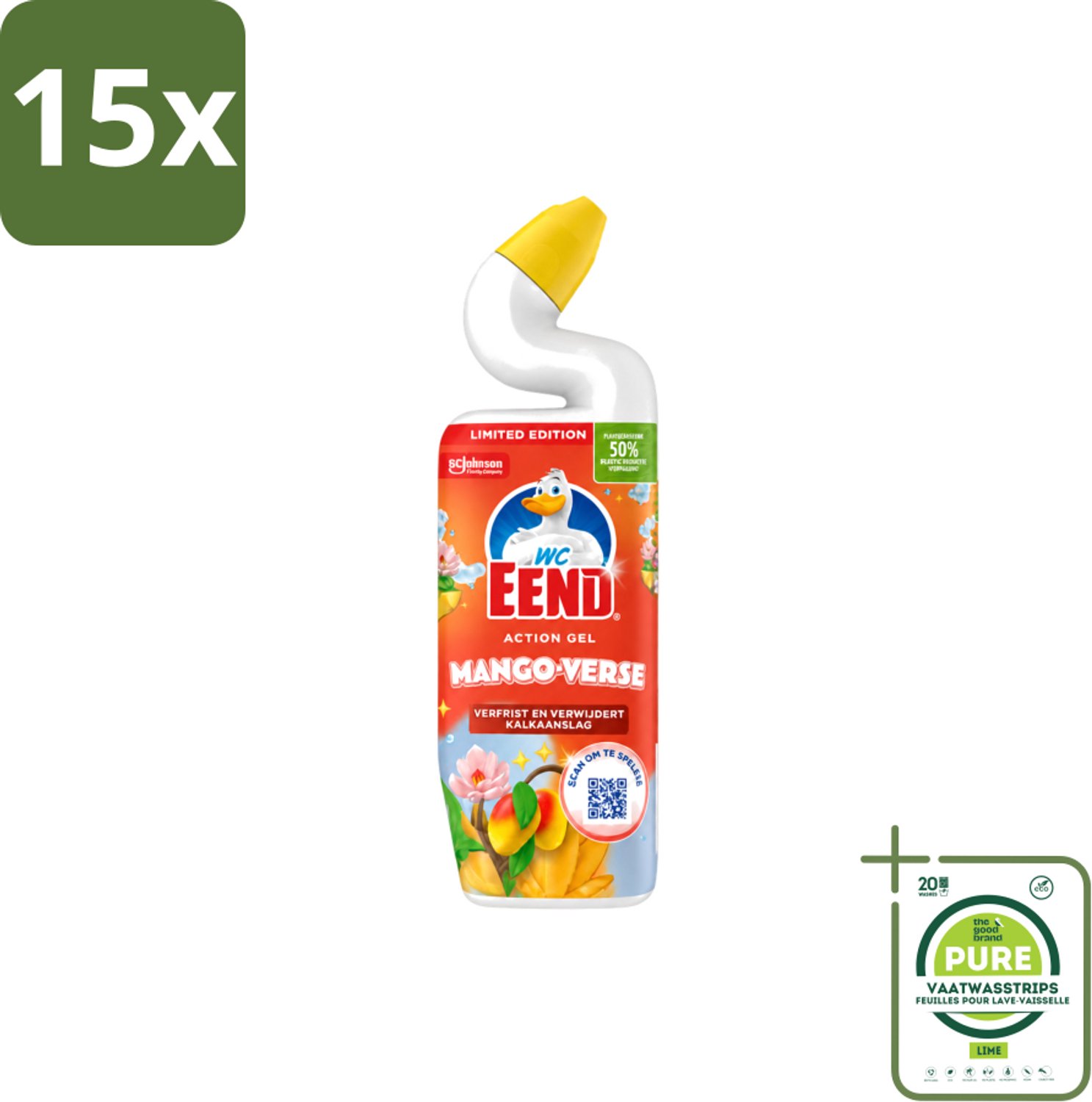15 x WC Eend – Toiletgel – Action Gel Mango Fresh – 750 ml - Grootverpakking - Vaatwasstrips - Toiletreiniger - Wc Reinigen - Kalkaanslag Verwijderen - Toilet Schoonmaken - Toilet Hygiëne