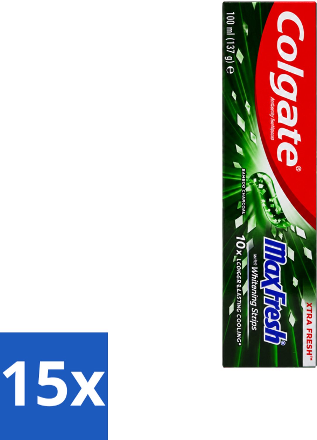 15 x Colgate – Tandpasta – MaxFresh Whitening Bamboo Charcoal – 100 ml - Voordeelverpakking - 15 stuks