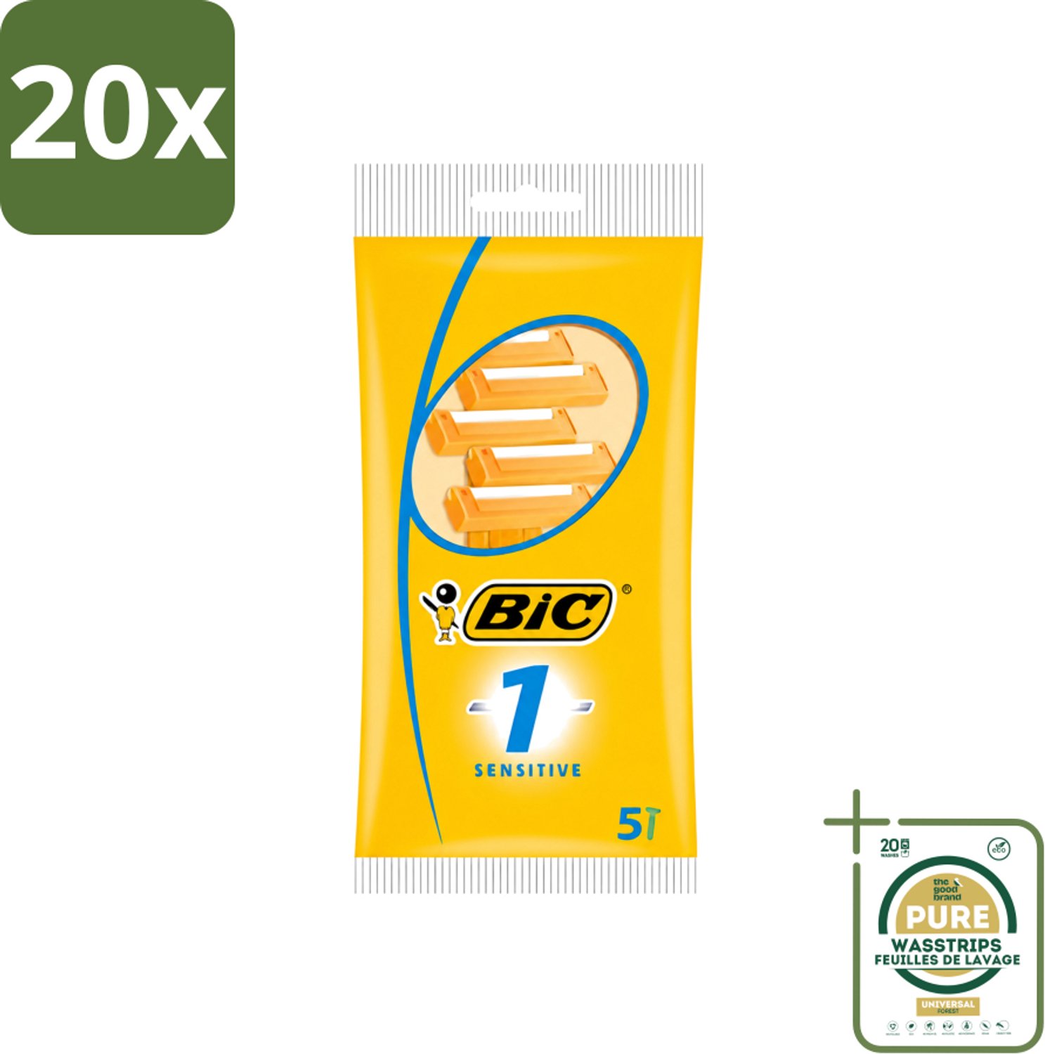 20 x Bic - Scheermesjes - Sensitive - Enkel Mesje - Wegwerpmesjes - 5 Scheermesjes - Wasstrips - Scheermesje - Wegwerpscheermesje - Gevoelige Huid - Roestvrij Staal - Polymerische Bekleding