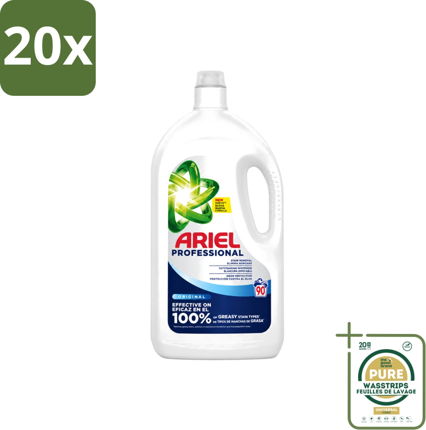 20 x Ariel – Vloeibaar Wasmiddel – Professional Regular - 90 wasbeurten - 4,05 L - Wasstrips - Vloeibaar Wasmiddel - Witte Was - Stralend Wit - Vlekken Verwijderen - Frisse Geur