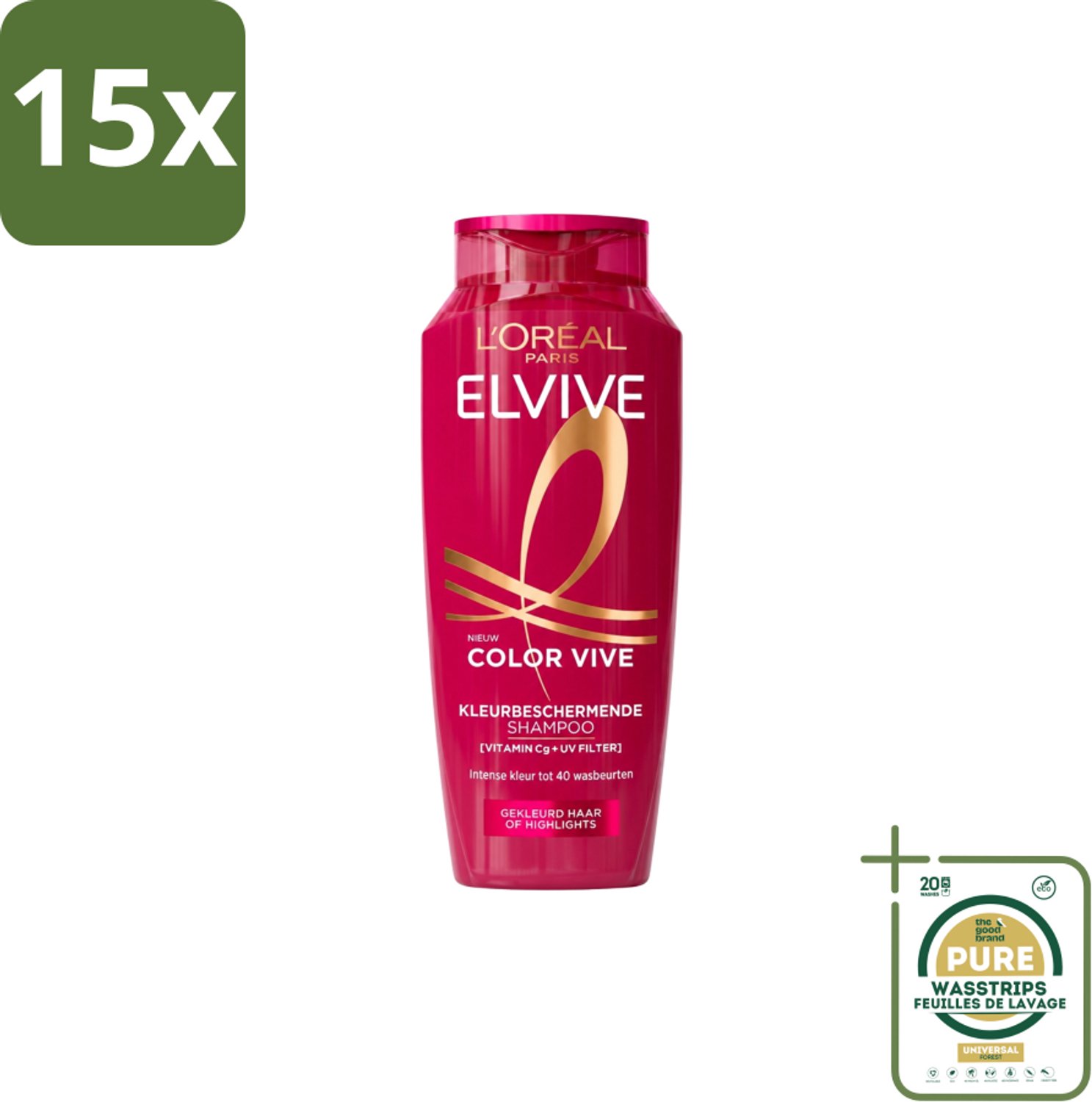15 x L’Oréal Paris Elvive – Shampoo – Color Vive – Gekleurd Haar – 250 ml - Wasstrips - Kleurbehoud - Glans - Gekleurd Haar - Highlights - Wasbeurten