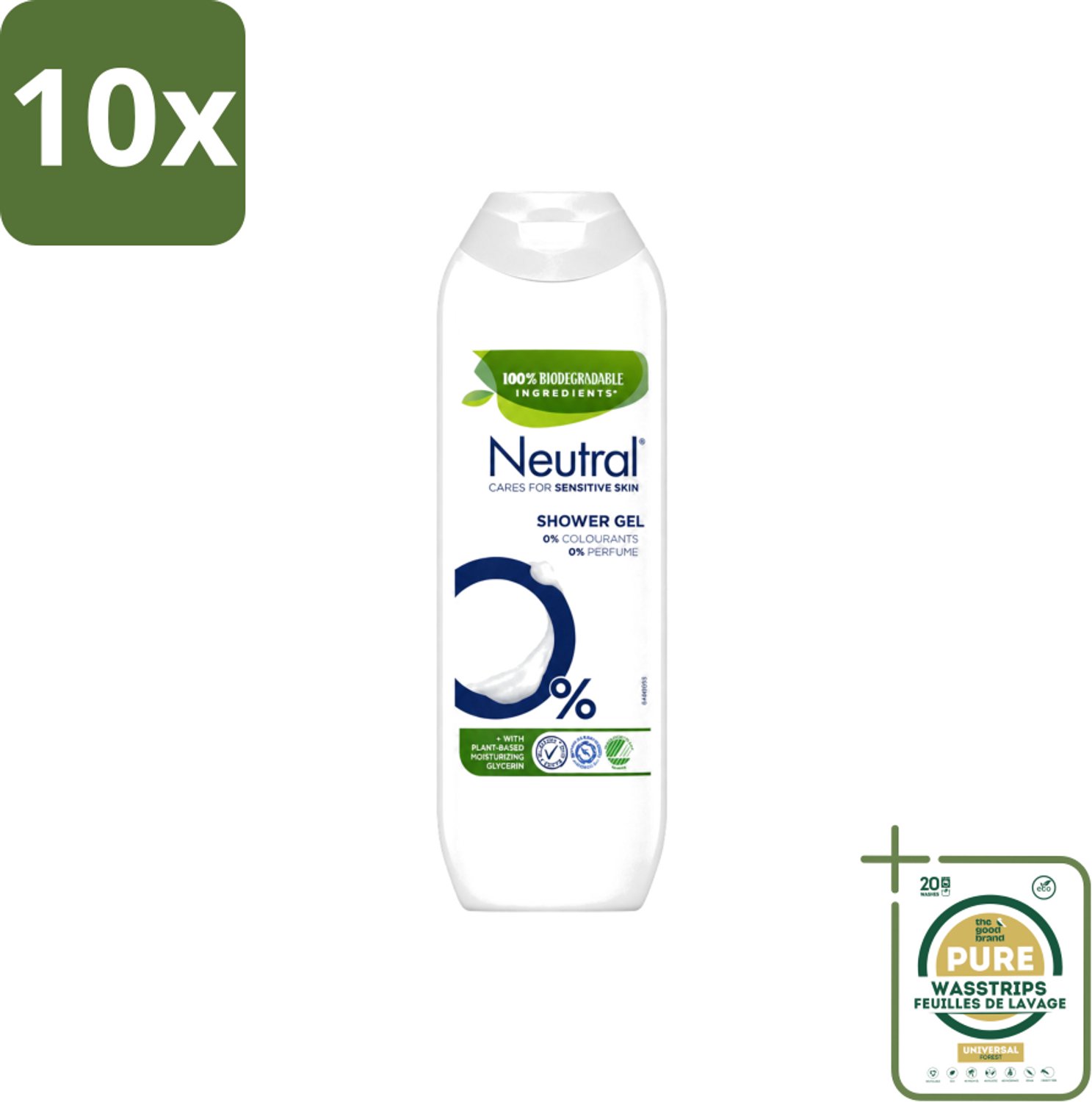 10 x Neutral – Douchegel – Parfumvrij – 250 ml - Wasstrips - Gevoelige Huid - Allergie - Douchegel - Parfumvrij - 0% Parfum