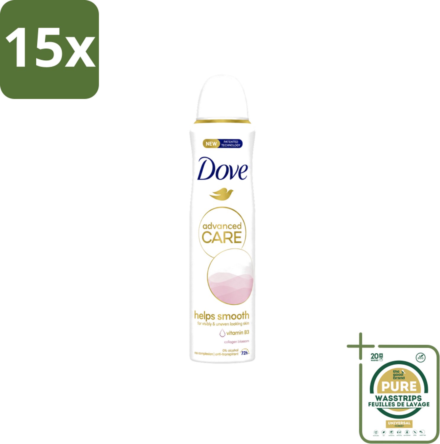 15 x Dove – Deodorant Spray – Helps Smooth Advanced Care – 150 ml - Wasstrips - Deodorant Spray - Huidverzorging - Okselhuid Verzorging - Alcoholvrije Deodorant - Huidcomfort