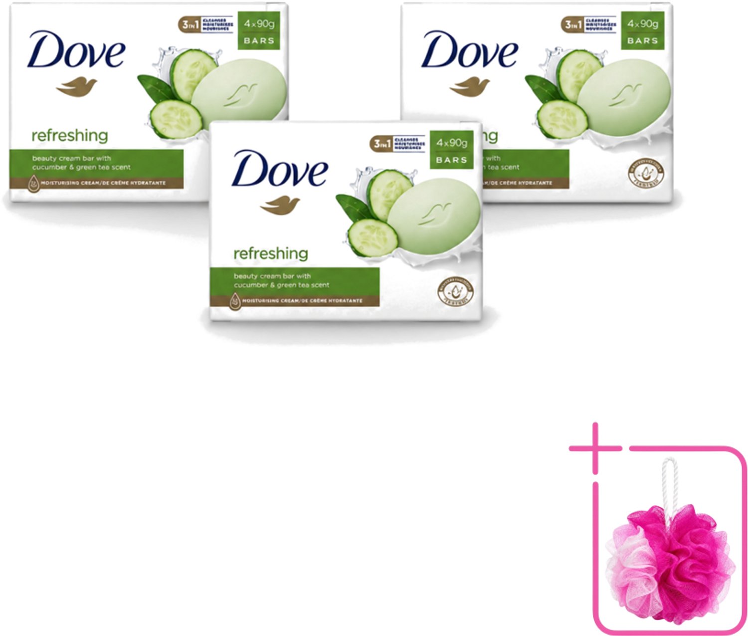 3 x Dove - Zeep - Go Fresh Touch - Komkommer & Groene Thee - Verfrissend - 4 x 90 gram - Bulkverpakking - Dove Zeep - Douchemop - Go Fresh Touch