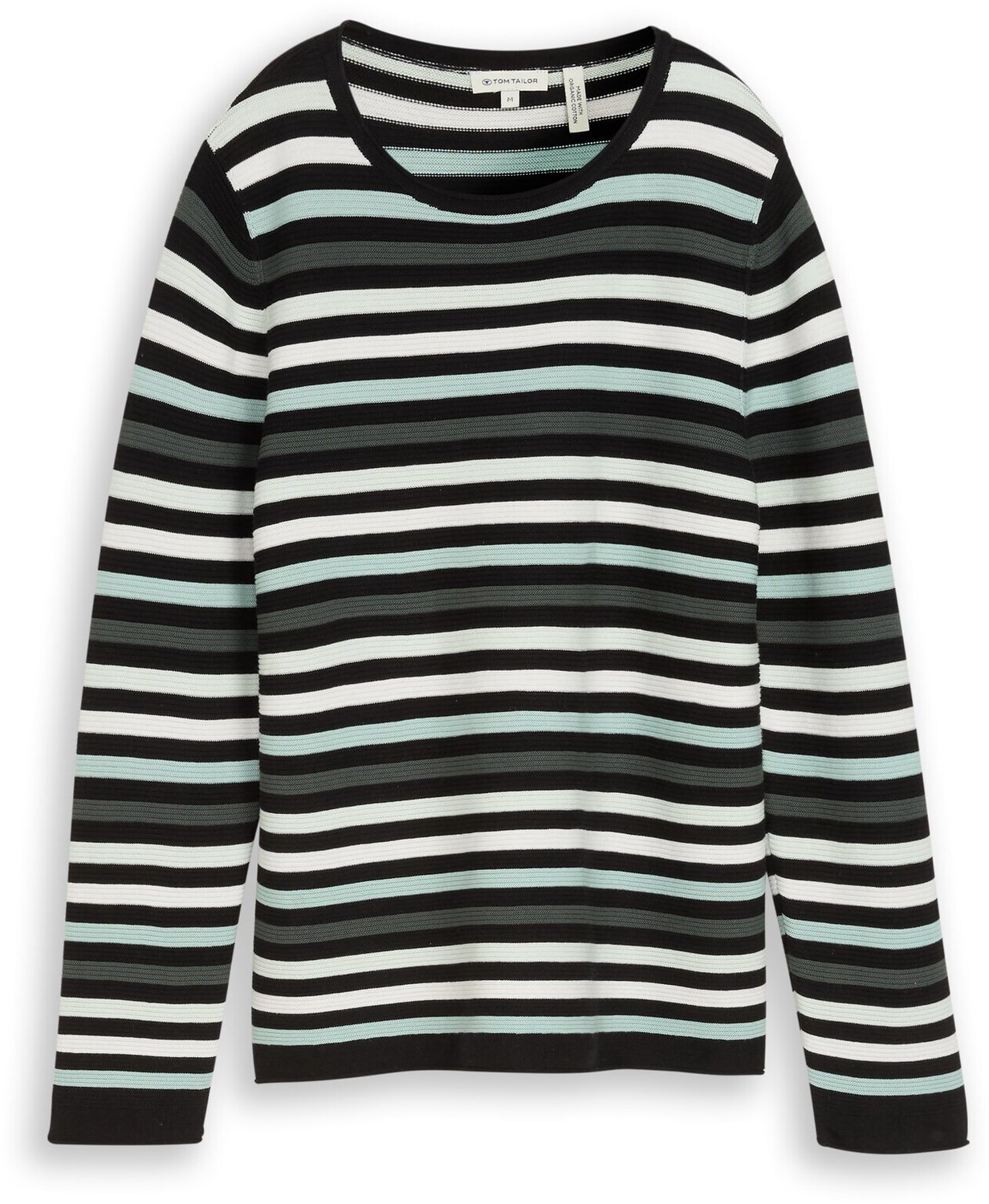 Tom Tailor - Gebreide trui van katoen - Maat XL - dusty green black stripe