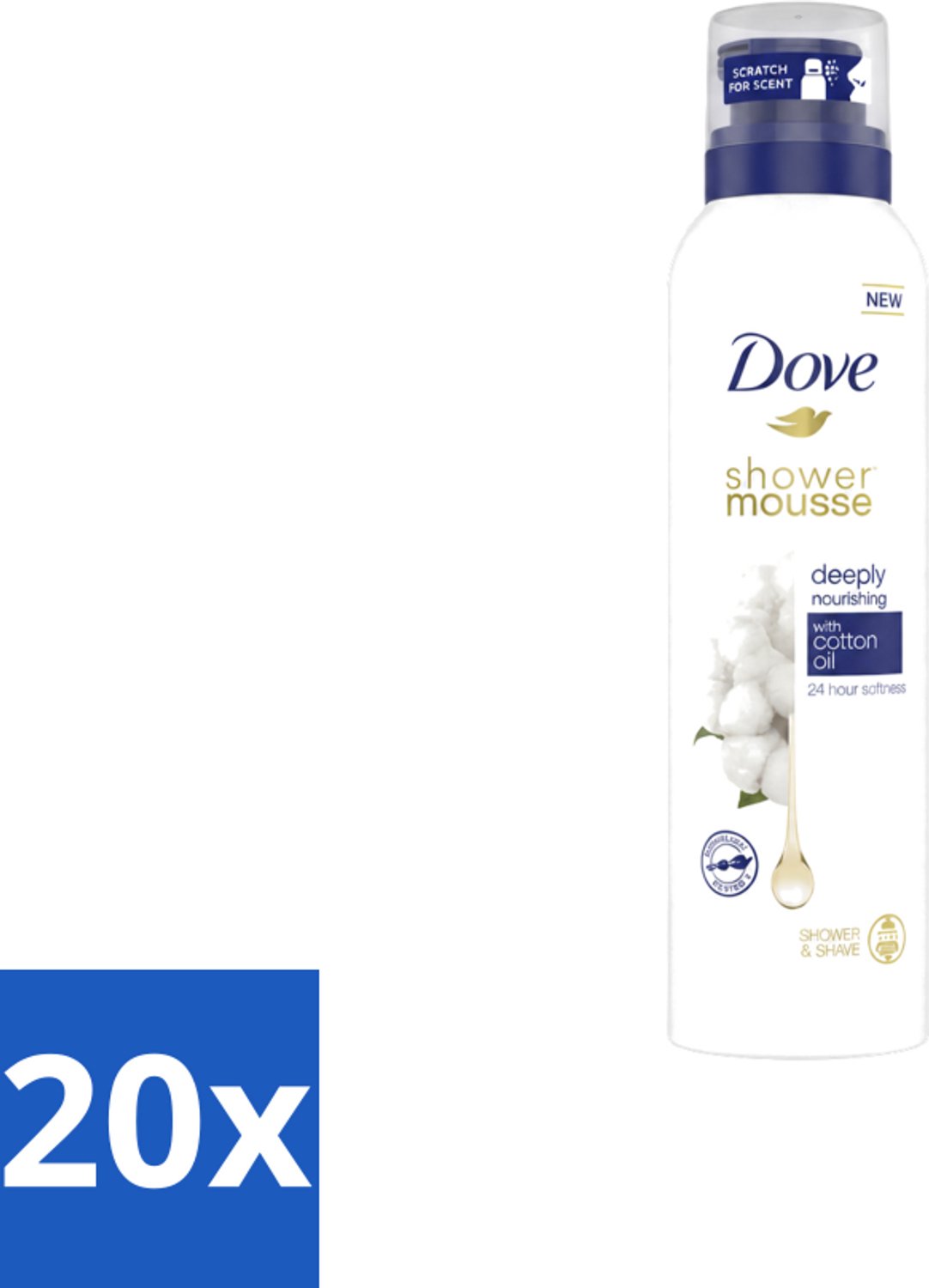20 x Dove – Douchefoam – Deeply Nourishing Cotton Oil – 200 ml - Voordeelverpakking - 20 stuks
