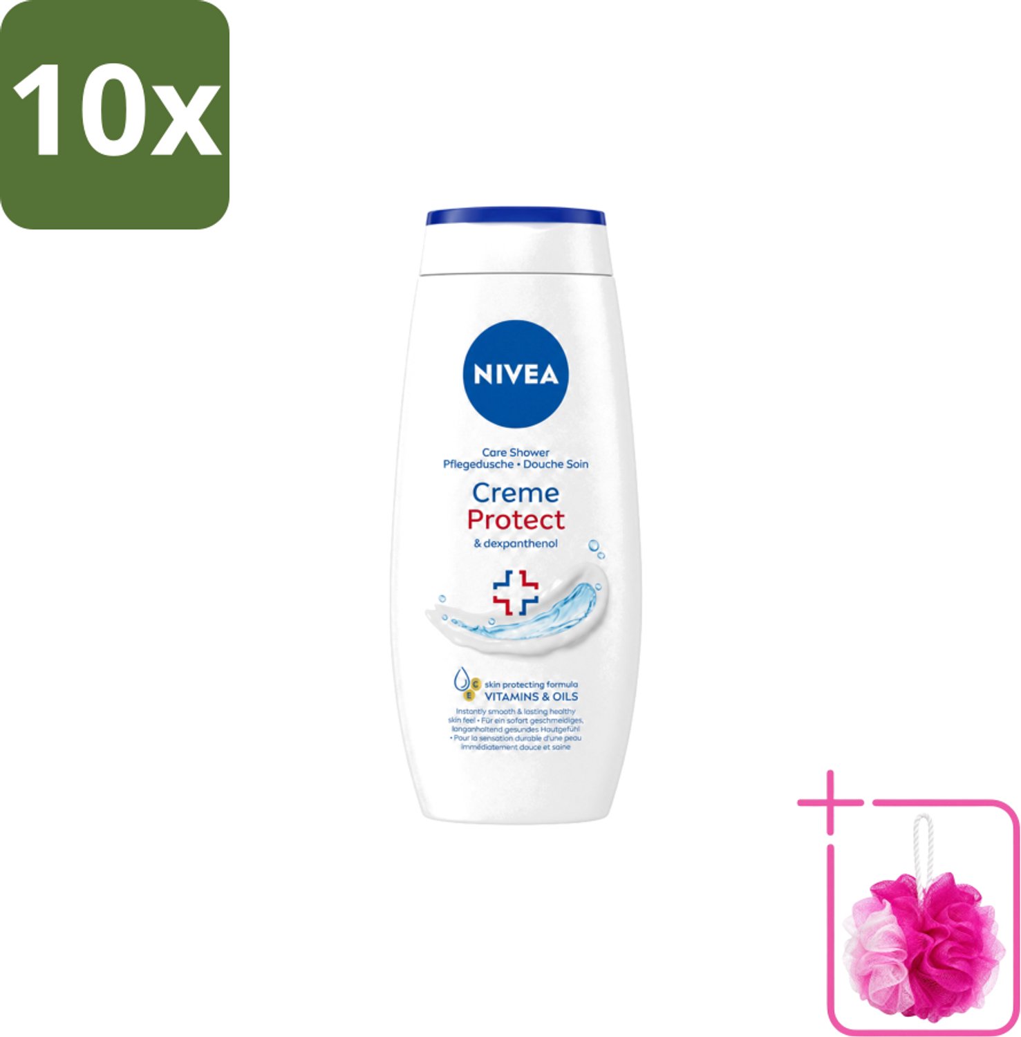 10 x Nivea – Douchecrème – Protect – 250 ml - Bulkverpakking - Douchecrème - Douchemop - Huidverzorging