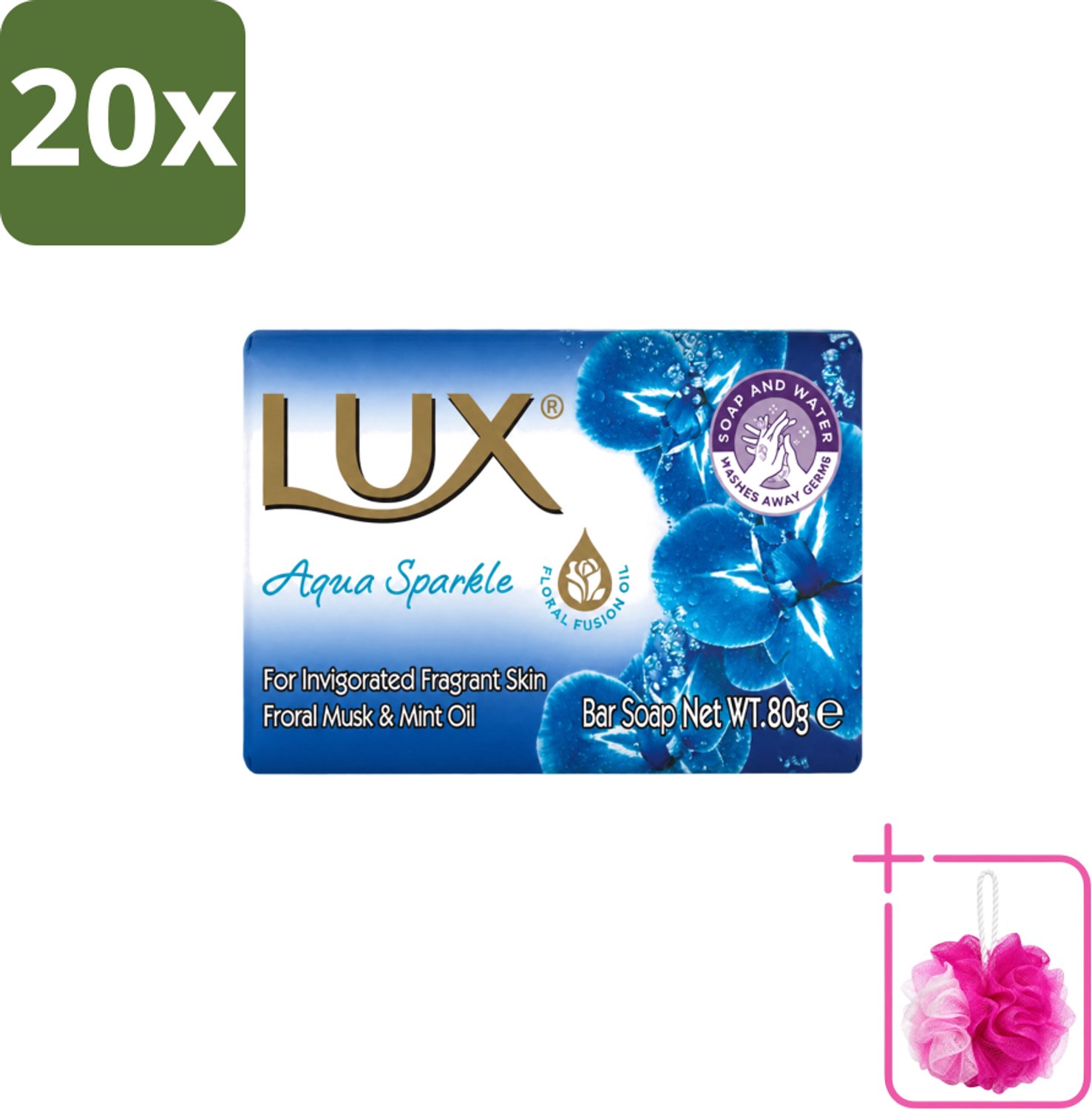 20 x Lux – Bar Soap – Aqua Sparkle – 80 g - Bulkverpakking - Zeeptablet Aqua Sparkle - Douchemop - Reiniging
