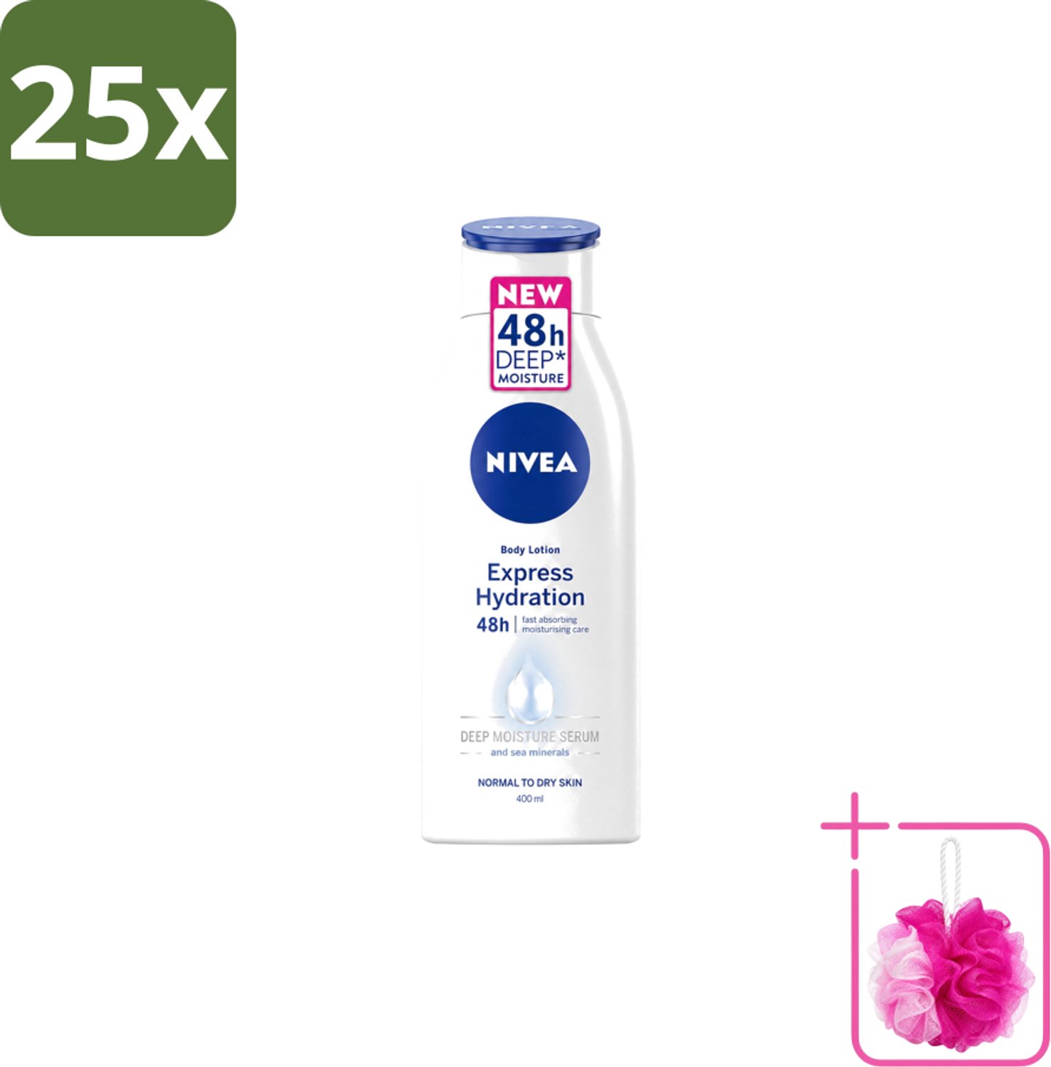 25 x Nivea – Bodylotion – Express Hydration 48H – 400 ml - Bulkverpakking - Bodylotion - Douchemop - Hydratatie