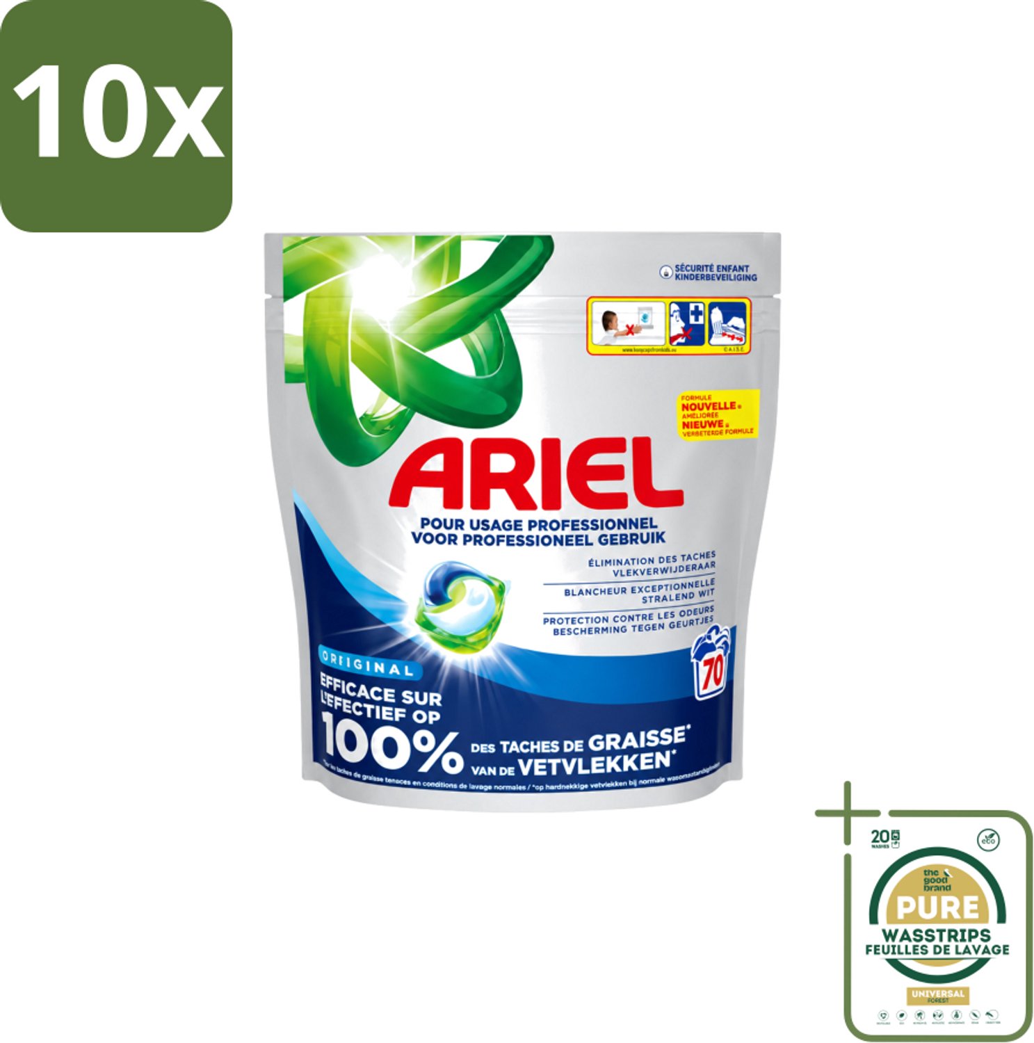 10 x Ariel – Wasmiddel Pods – All-in-1 Regular – 70 wasbeurten - Wasstrips - Wasmiddel Pods - 3-in-1 Wasmiddel - Krachtige Reiniging - Vlekken Verwijderen - Koud Water Wasmiddel