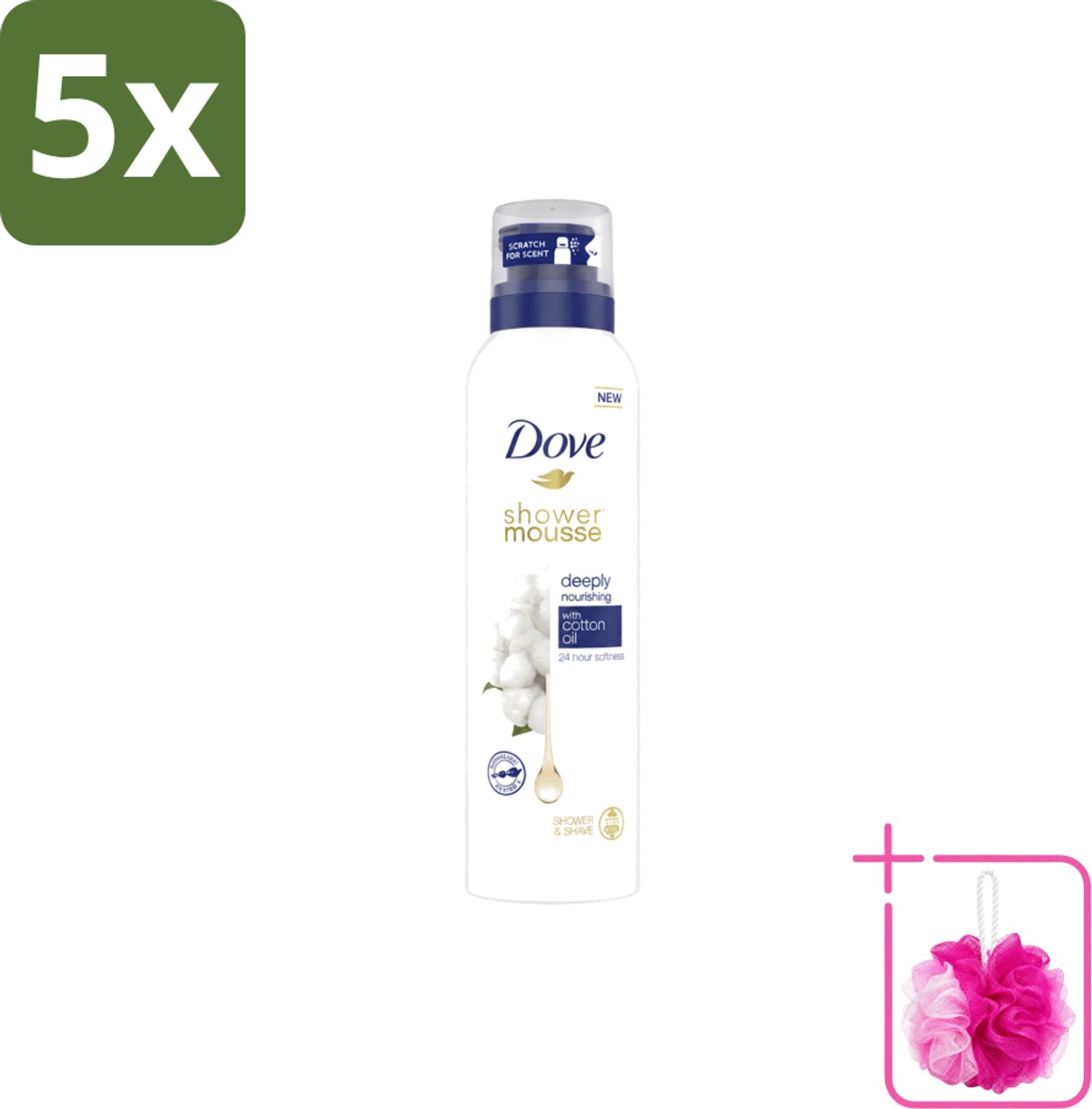 5 x Dove – Douchefoam – Deeply Nourishing Cotton Oil – 200 ml - Bulkverpakking - Douchefoam - Douchemop - Huid verzorging