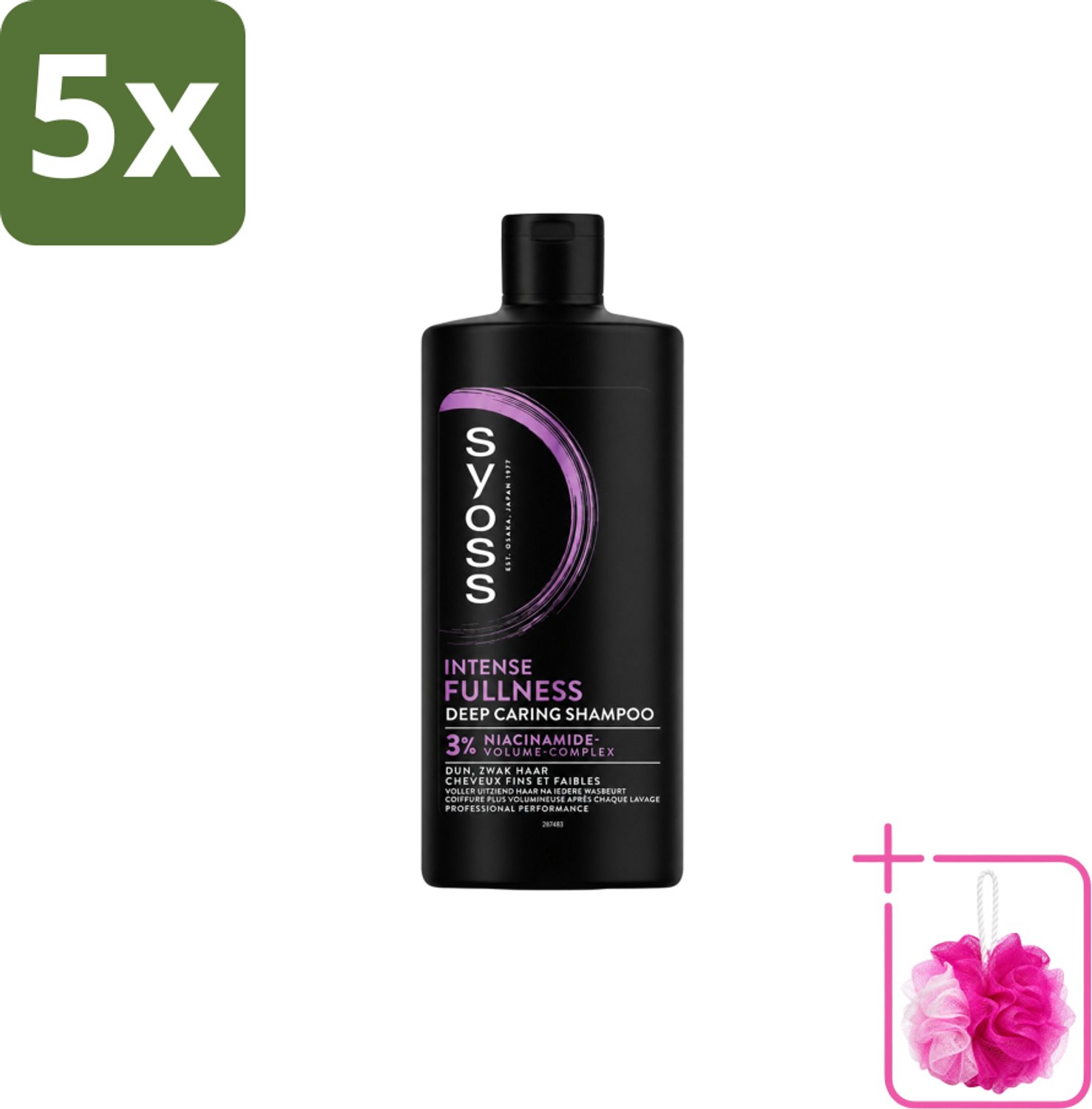 5 x Syoss – Shampoo – Intense Fullness – 440 ml - Bulkverpakking - Volume shampoo - Douchemop - Volumeshampoo