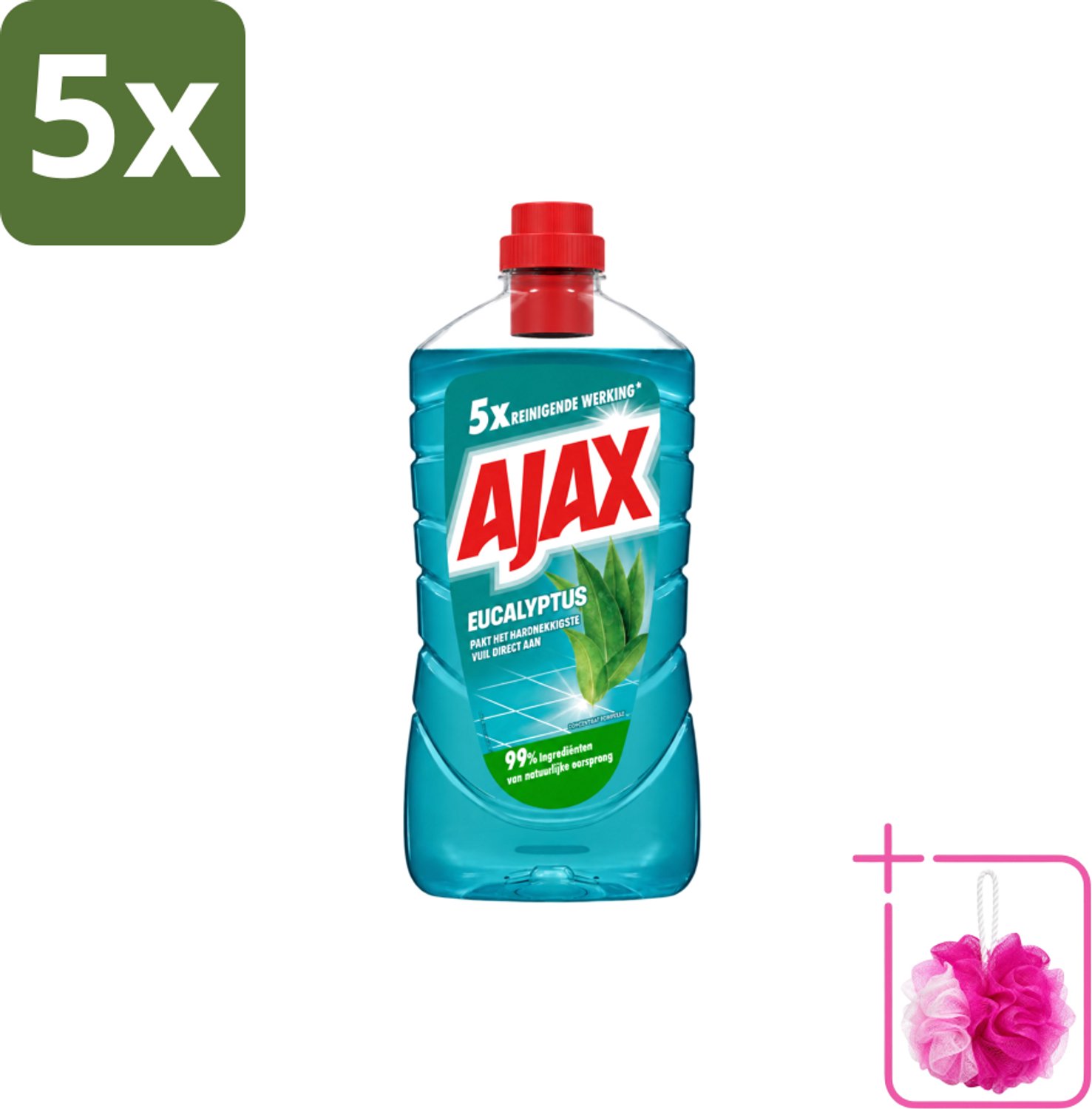 5 x Ajax – Allesreiniger – Eucalyptus – 1000 ml - Bulkverpakking - Allesreiniger - Douchemop - Eucalyptus