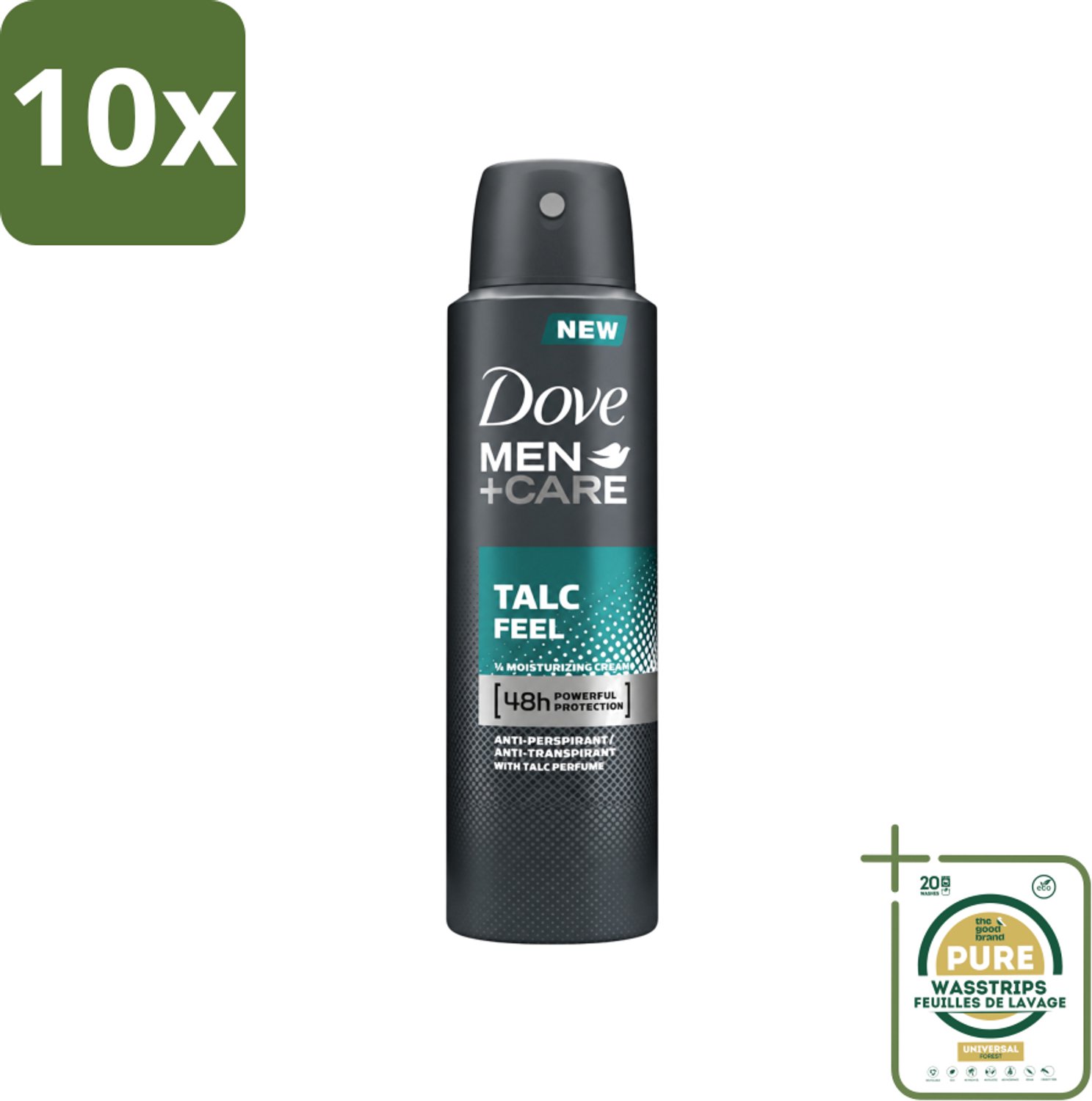 10 x Dove - Deodorant - Men Care Talc Feel - Zachte en verzorgende bescherming - 150 ml - Wasstrips - Deodorant Spray - Zweetbescherming - Frisheid - Huidbescherming - Men Care
