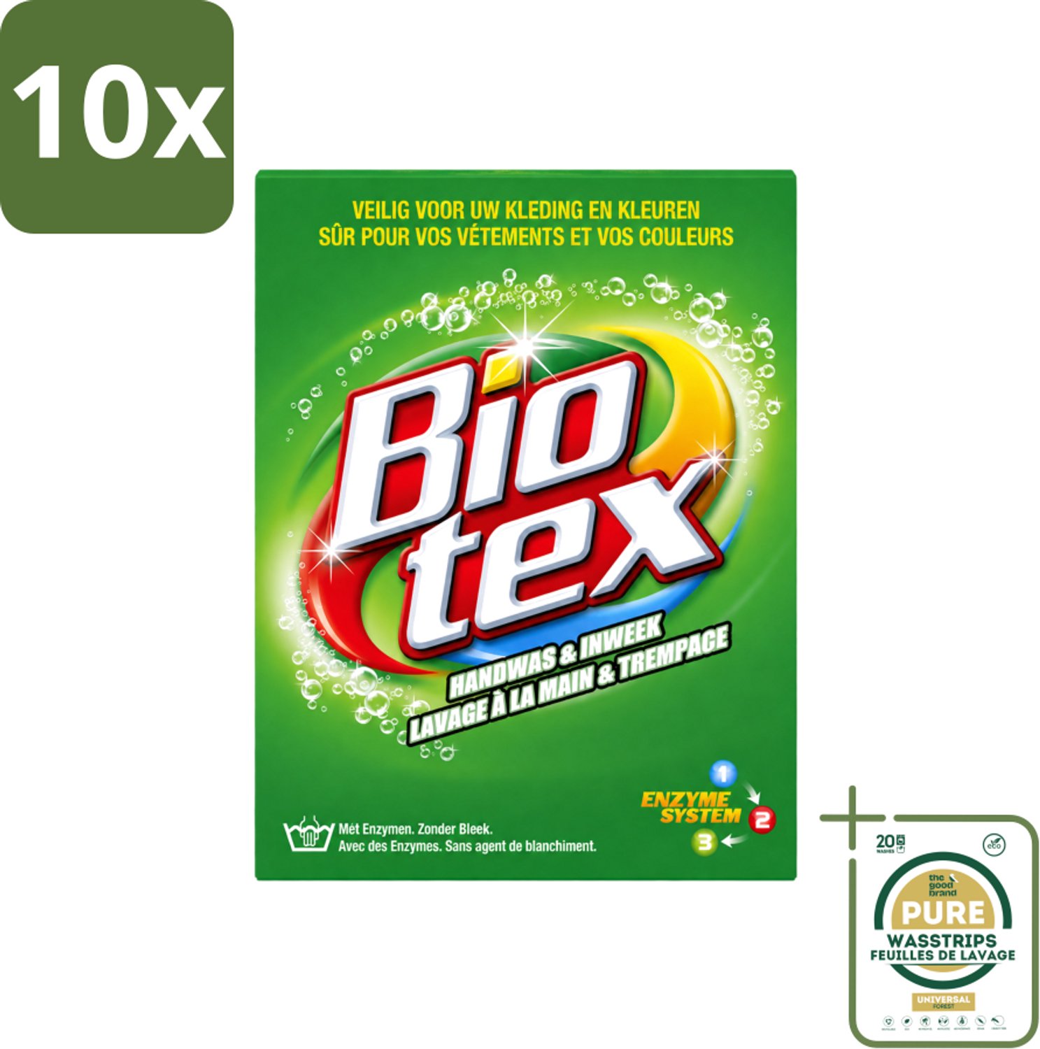 10 x Biotex - Waspoeder - Handwas & Inweek - Actieve Biologische Enzymen - 720 g - Wasstrips - Handwas - Inweek Waspoeder - Biologische Enzymen - Natuurlijke Wasmiddelen - Veilig Voor Stof