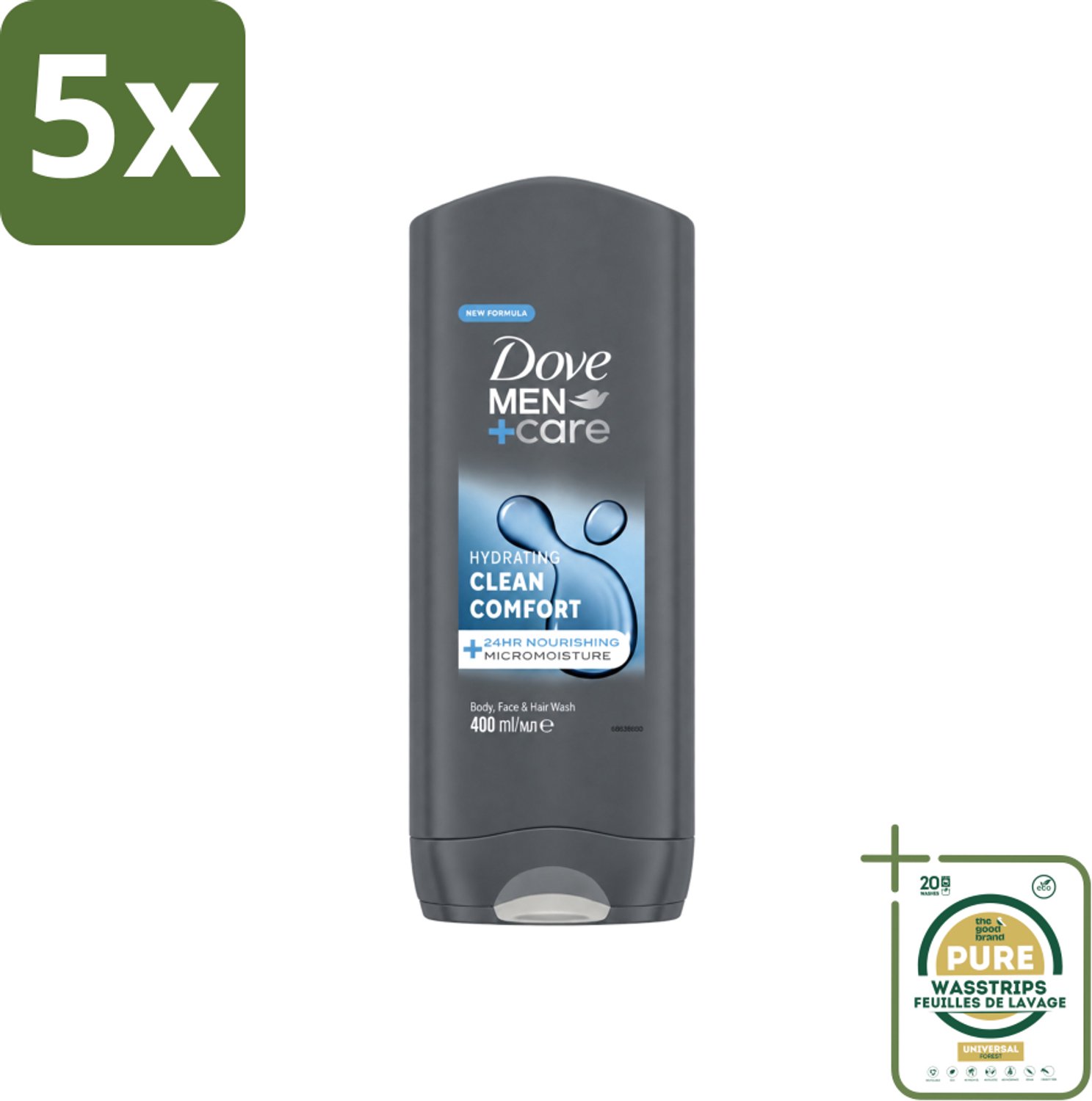 5 x Dove - Douchegel - Men+ Care Clean Comfort - Comfort en verzorging - 400 ml - Wasstrips - Douchegel - Mannelijke Verzorging - Hygiëne - Energie - Frisheid