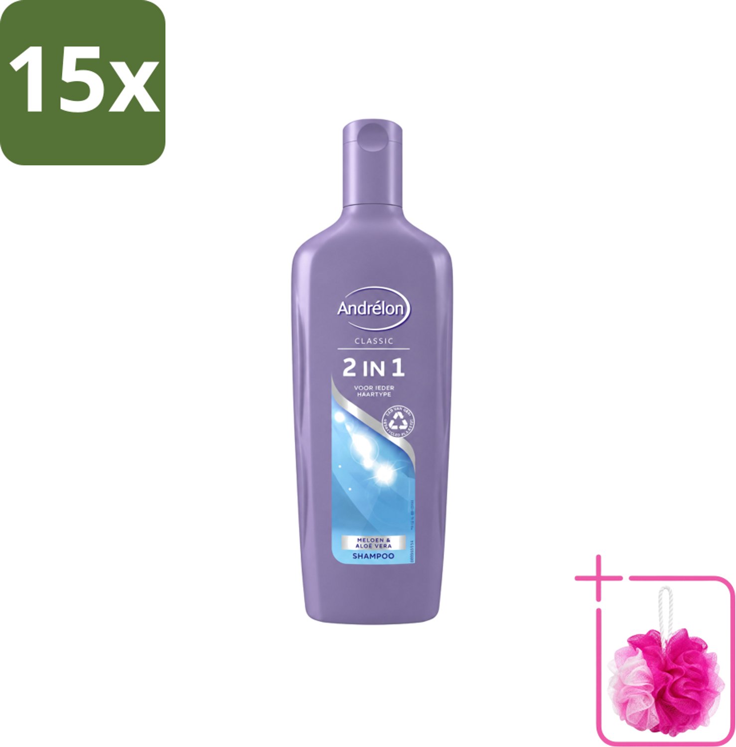 15 x Andrélon - 2-in-1 - Shampoo - Voor Snel & Effectief Wassen - 300 ml - Bulkverpakking - 2-in-1 shampoo en conditioner - Douchemop - Snel wassen