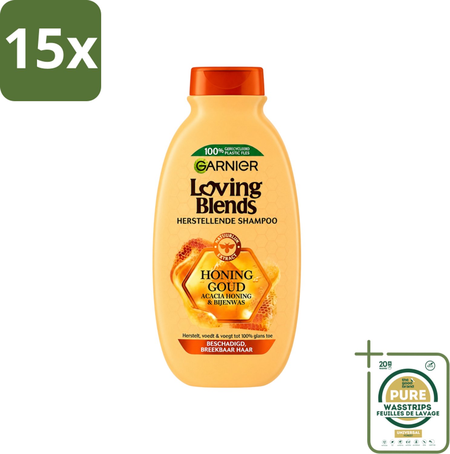 15 x Garnier - Loving Blends - Shampoo - Honing Goud - Beschadigd & Breekbaar Haar - 300 ml - Wasstrips - Beschadigd Haar - Breekbaar Haar - Honing Shampoo - Haar Herstellen - Haar Beschermen
