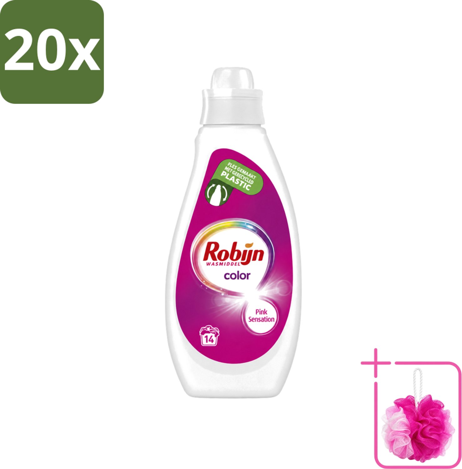 20 x Robijn - Color - Vloeibaar Wasmiddel - Pink Sensation - 14 Wasbeurten - 700 ml - Bulkverpakking - Kleurbehoud - Douchemop - Wasmiddel