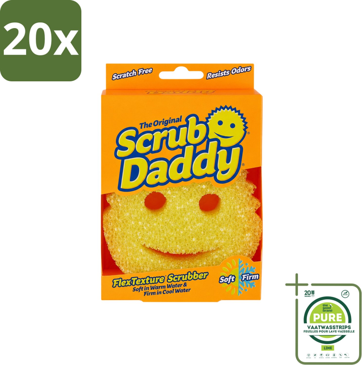 20 x Scrub Daddy - Spons - Veranderende Textuur - 1 Spons - Grootverpakking - Vaatwasstrips - Schoonmaken - Vaat Schoonmaken - Vetvlekken Verwijderen - Koken - Kookgerei Reinigen