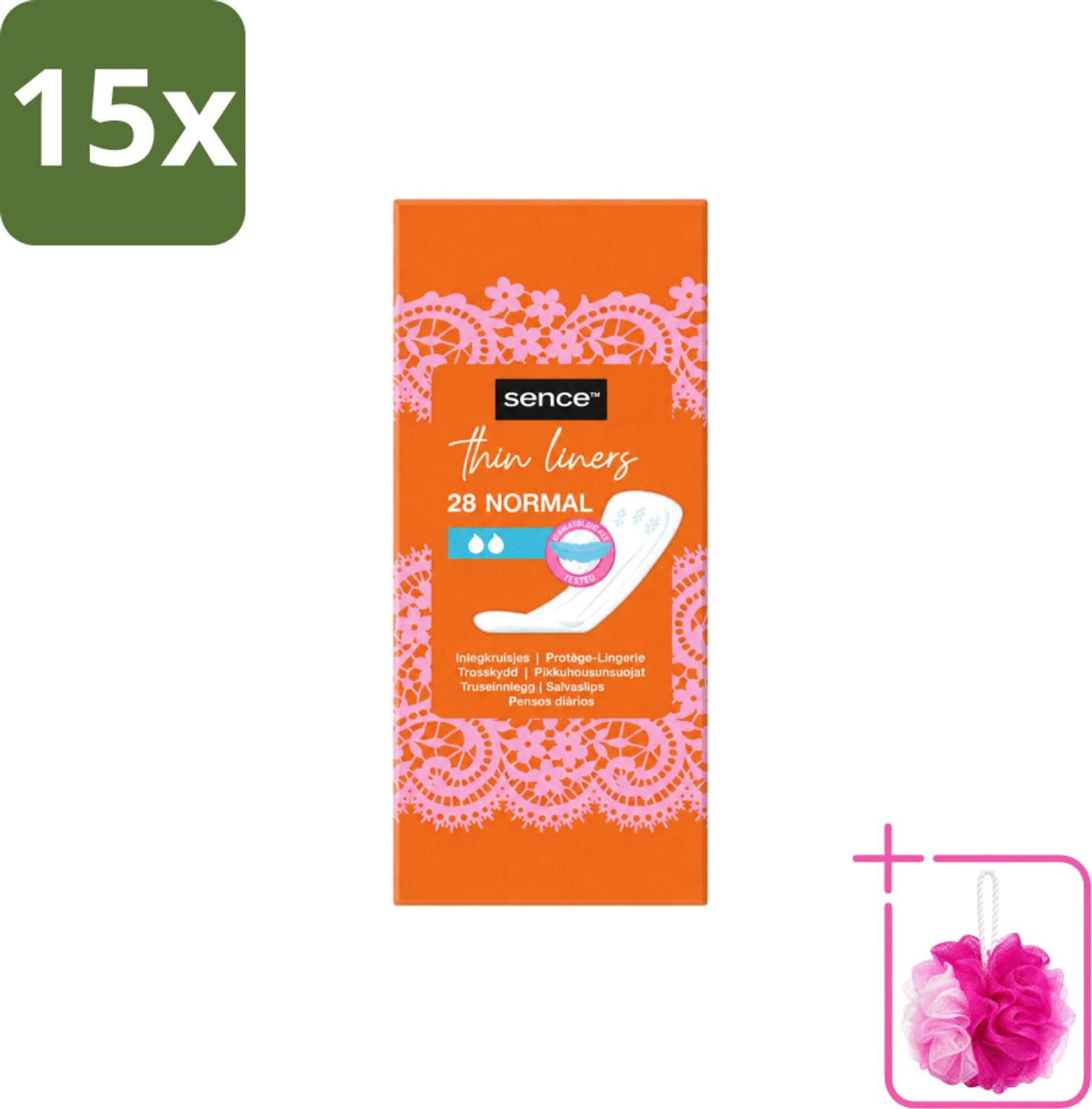 15 x Sence - Normaal - Inlegkruisjes - Dagelijks Comfort - 28 Inlegkruisjes - Bulkverpakking - Inlegkruisjes - Douchemop - Dagelijks comfort