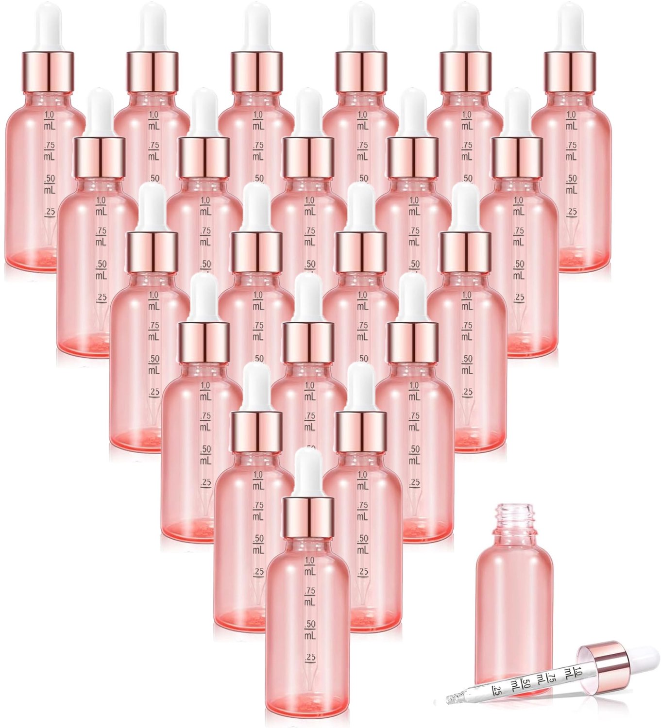Set van 20 Roze Pipetflesjes met Schaal voor Cosmetica en Aromatherapie