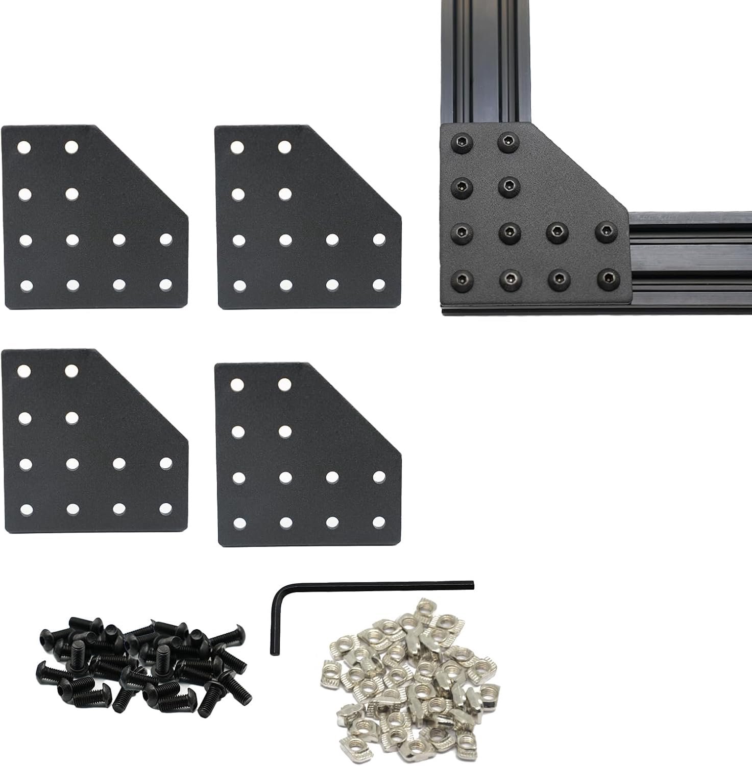 4x Aluminium Hoekverbinders 2040 met 12 Gaten & Bevestigingsmateriaal