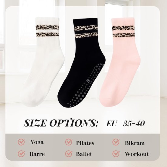 3 Paar Merkloze Pilates & Yoga Sokken Dames - Antislip, Leopard — afbeelding 4