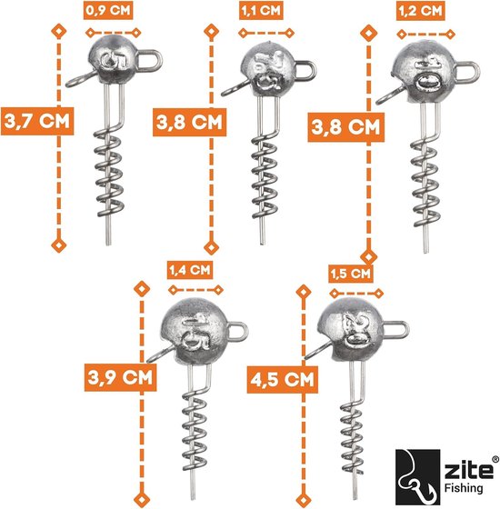 Merkloos Schroef Jigkop Assortiment - 25 stuks, 5-20g, UV Oranje — afbeelding 5