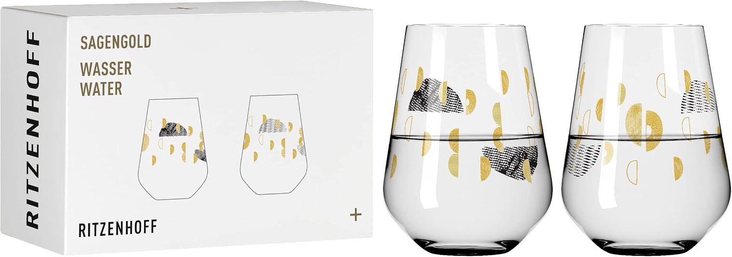 Set van 2 Waterglazen 500 ml met Druivenmotief - Echt Goud