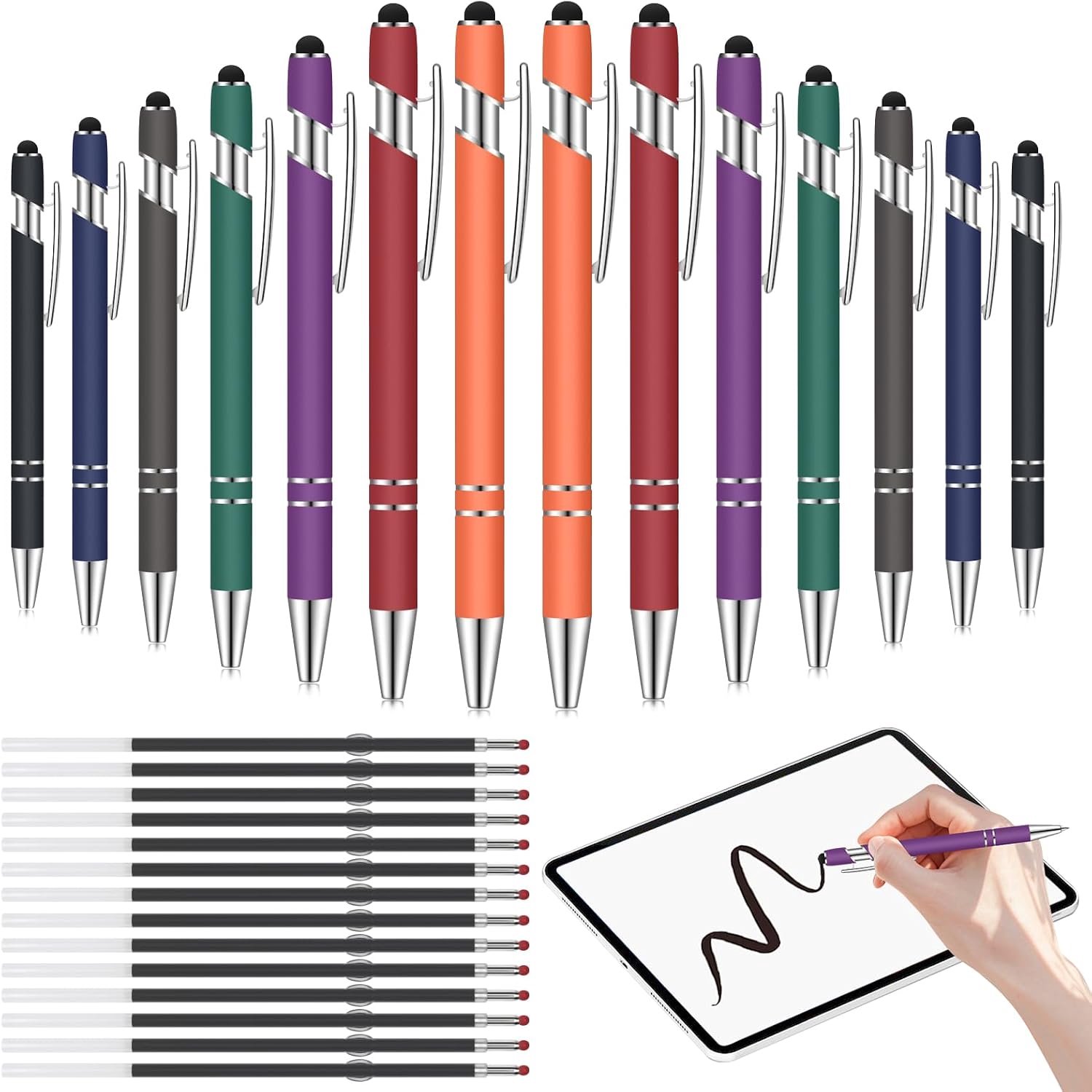 Balpennen met Stylus Tip, 2 in 1 Schrijfpennen met 28 Navullingen, Intrekbare Balpennen Zwarte Inkt 1.0mm, Schrijven Soepel of Comfortabel, Pennen Multipack voor Kantoor