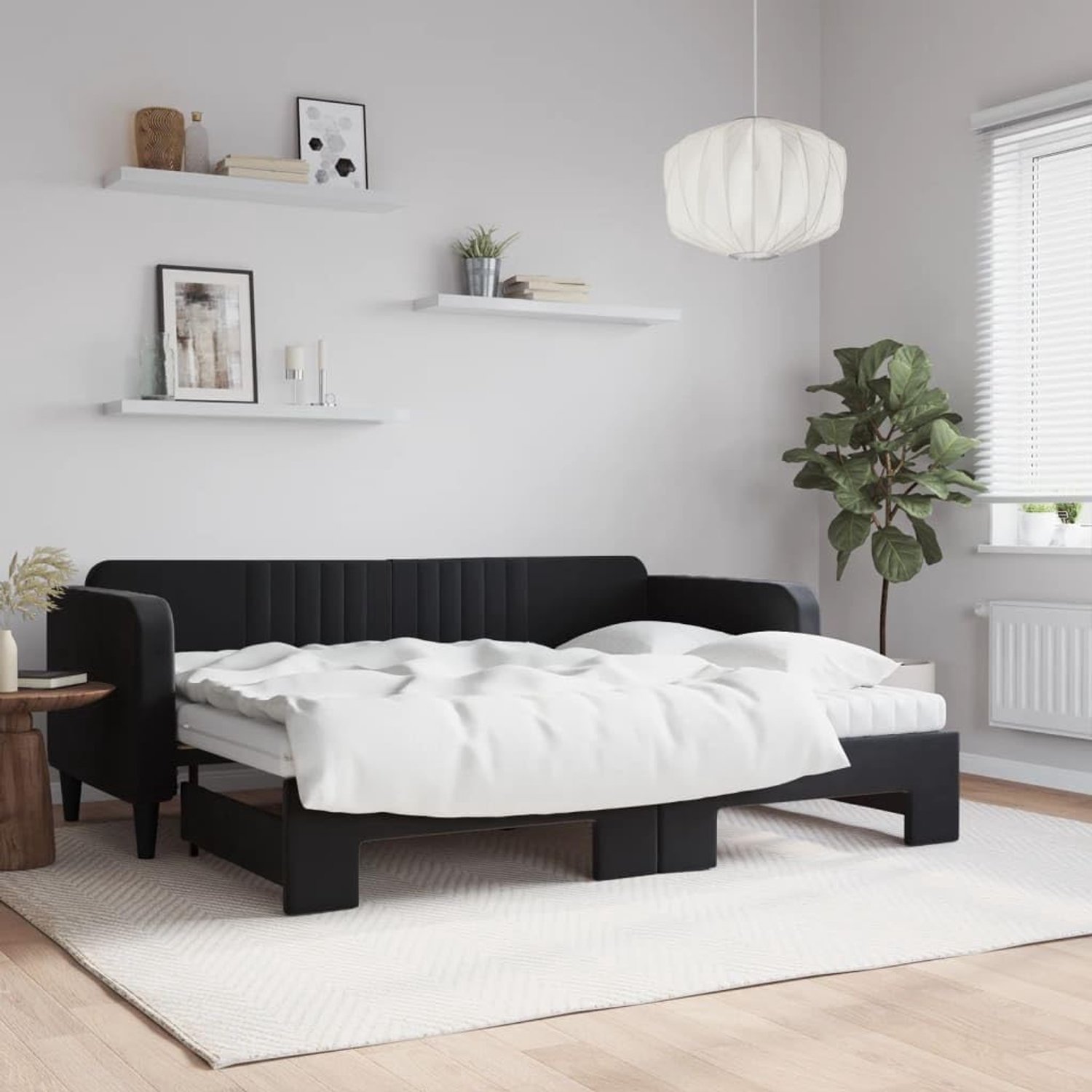 Uittrekbaar met matrassen, zwart, 80 x 200 cm, fluweel, frame voor slaapkamer, hotelbedframe, bedframe voor woonkamer, slaapkamer