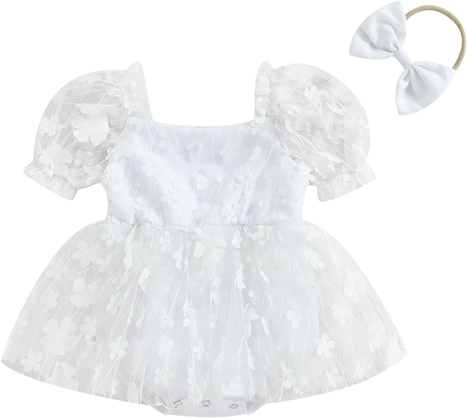 Romper met bloemen voor baby's, meisjes, van tule, met petticoat, korte mouwen, outfit voor kinderen, feest, ceremonie, verjaardag, fotoshoot