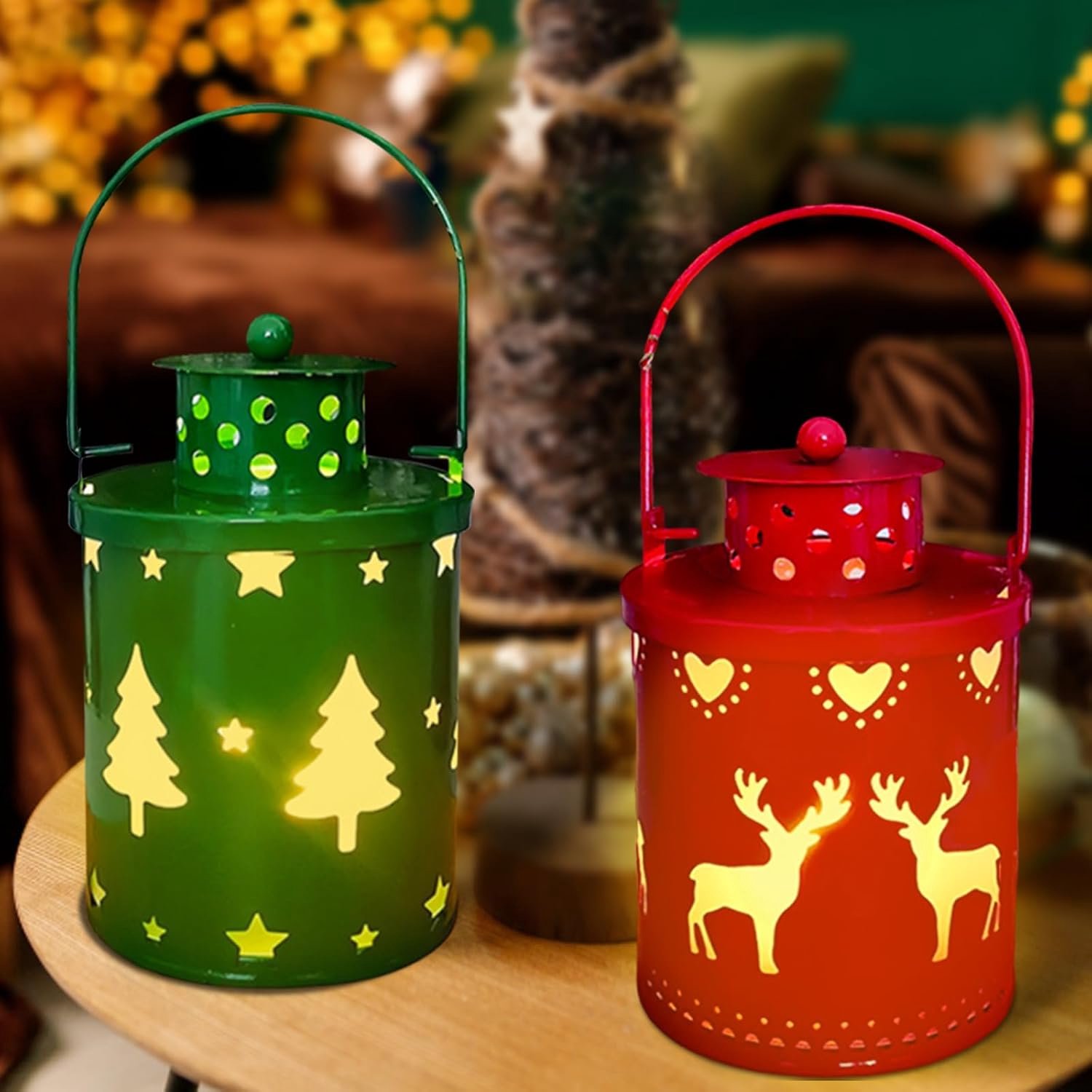 2 stuks kerstdecoratie, kerstlantaarn met warm wit ledlicht, kerstlantaarn, led, kerstdecoratie voor binnen, kerstwindlicht, kerstdecoratie